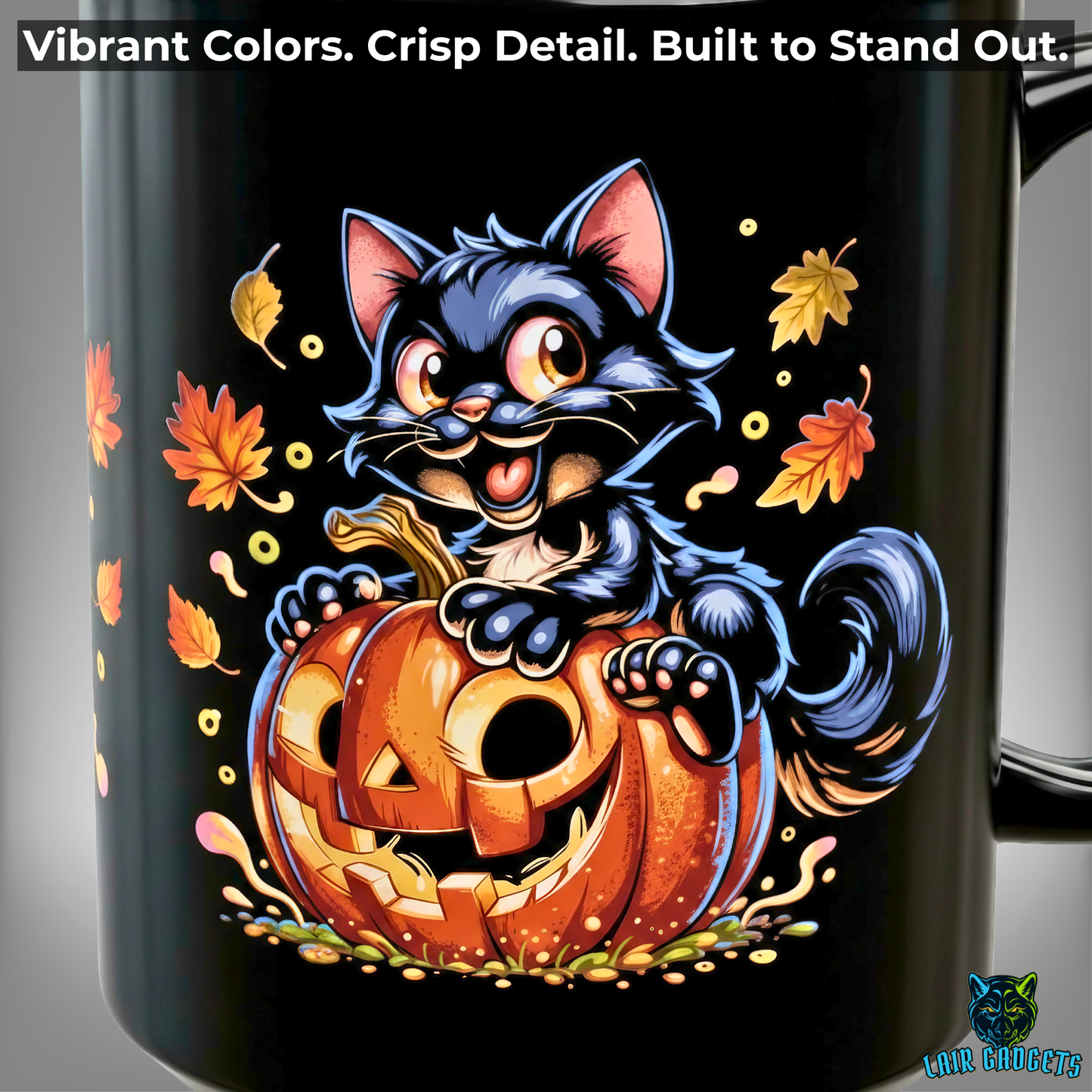 Halloween Cat Mug Cute Black Cat Pumpkin Design 15oz Ceramic