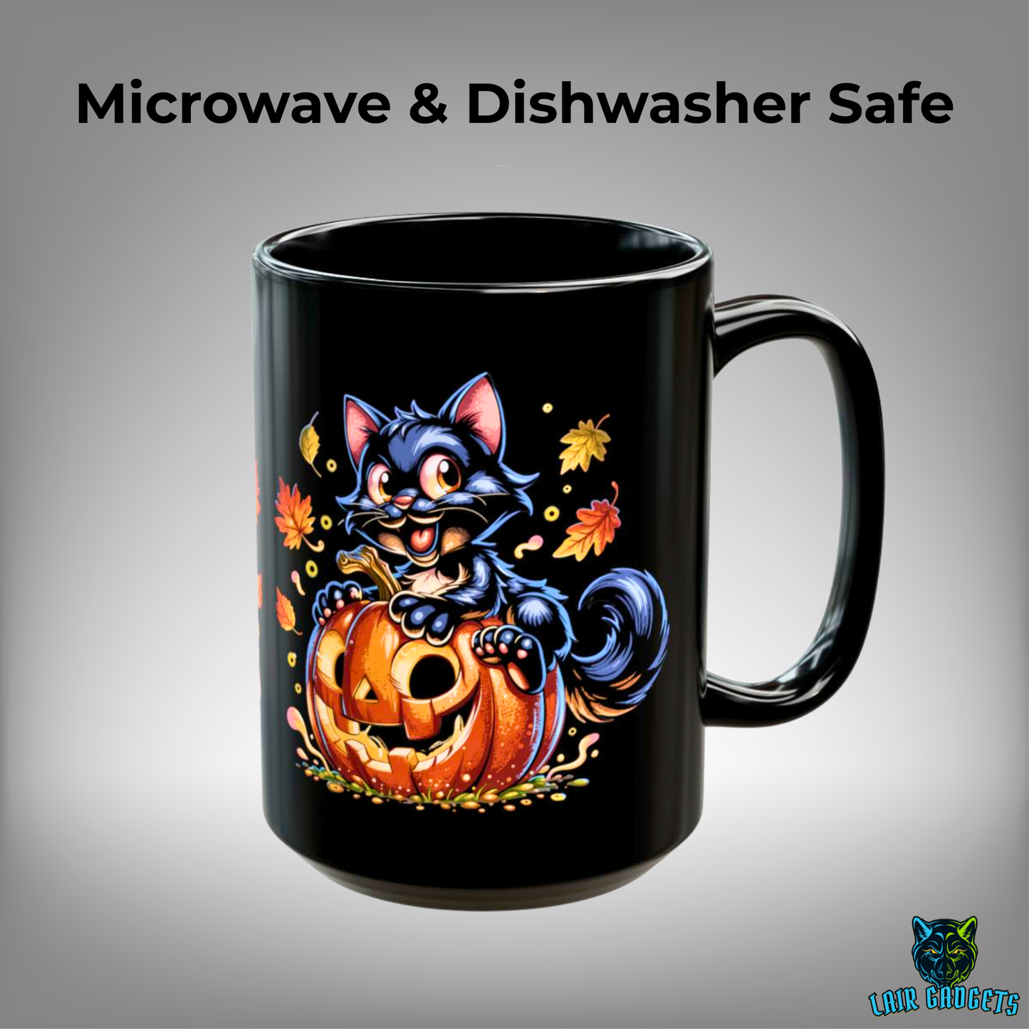 Halloween Cat Mug Cute Black Cat Pumpkin Design 15oz Ceramic