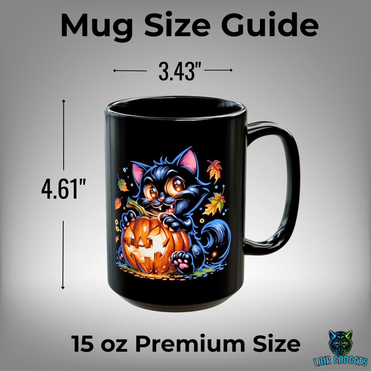Halloween Cat Mug Cute Black Cat Pumpkin Design 15oz Ceramic