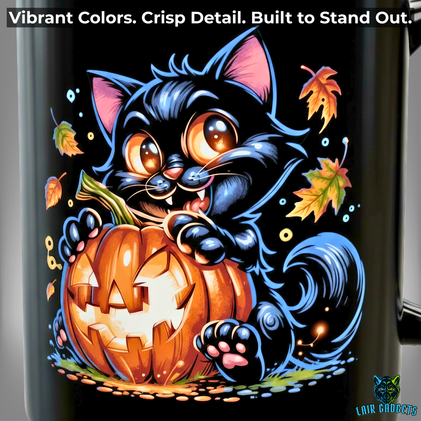 Halloween Cat Mug Cute Black Cat Pumpkin Design 15oz Ceramic