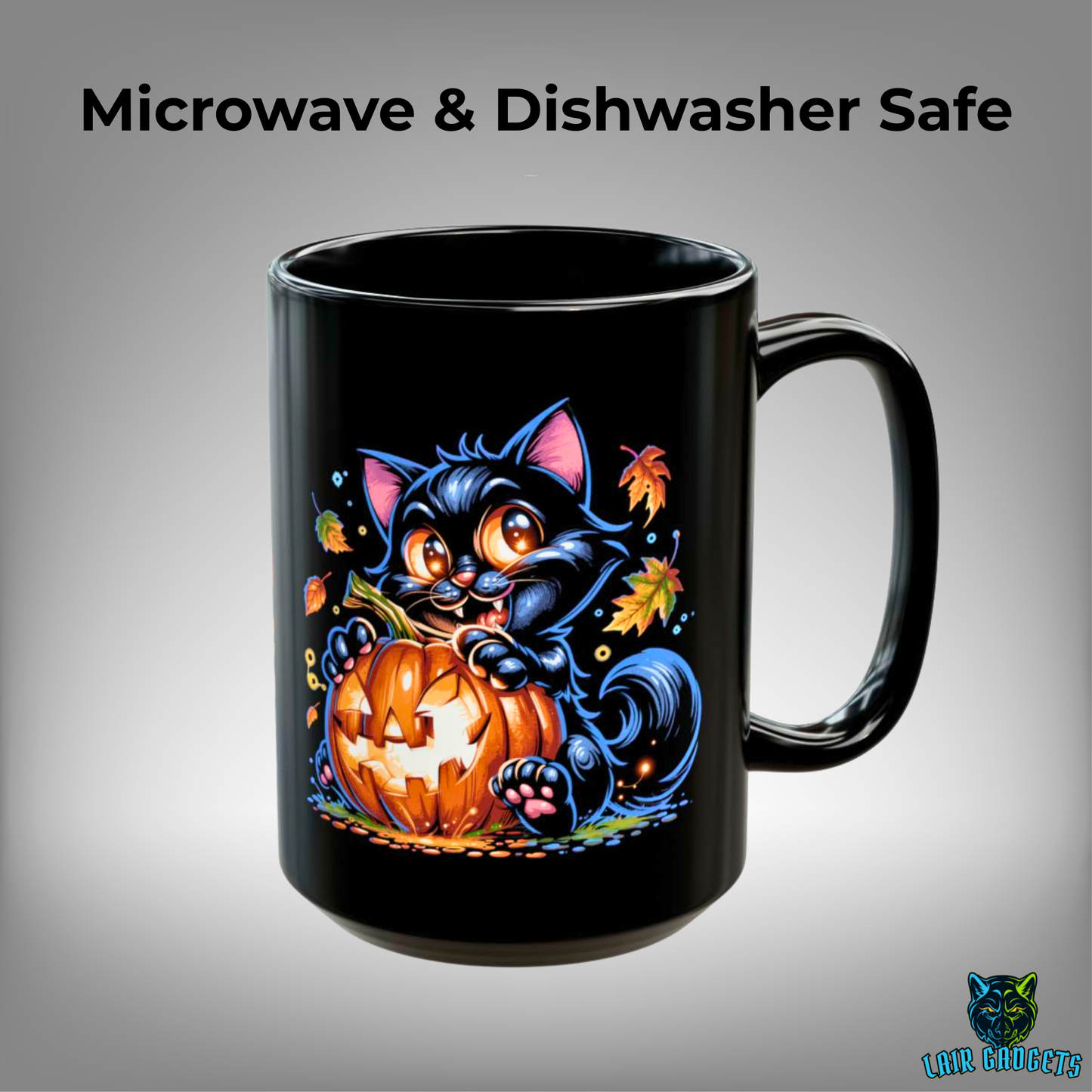 Halloween Cat Mug Cute Black Cat Pumpkin Design 15oz Ceramic