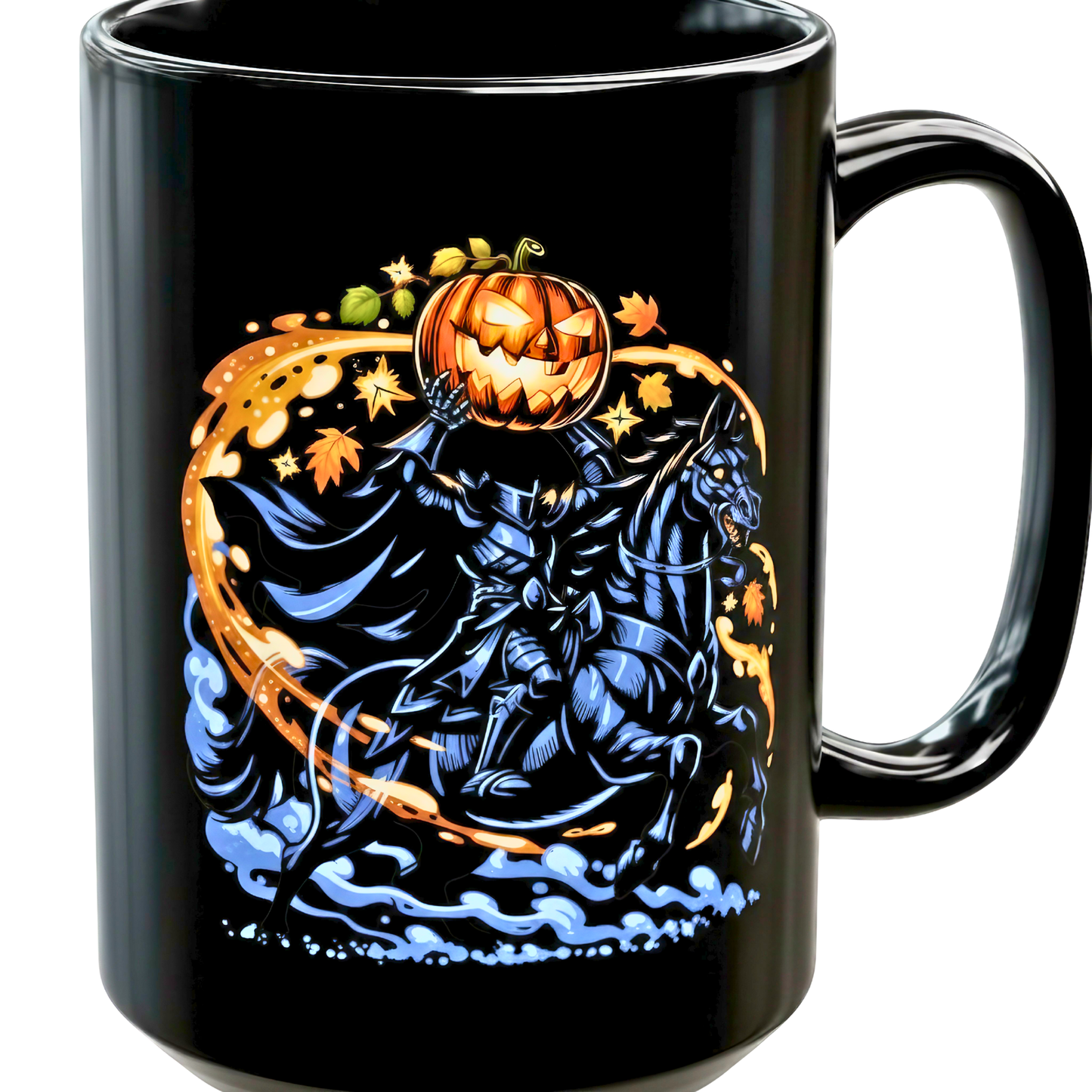 Headless Horseman Mug Black Halloween Rider Design 15oz Ceramic