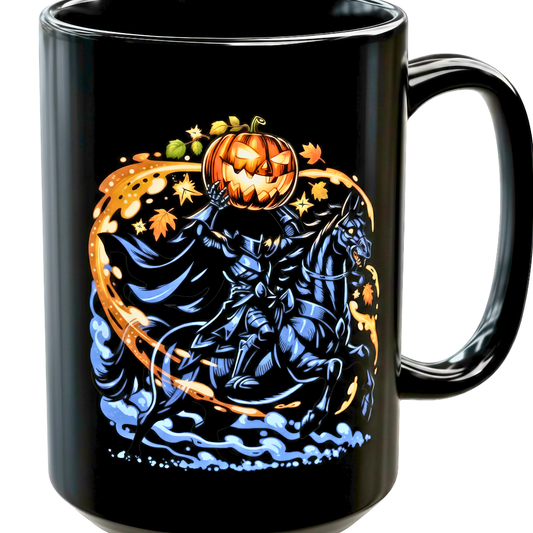 Headless Horseman Mug Black Halloween Rider Design 15oz Ceramic