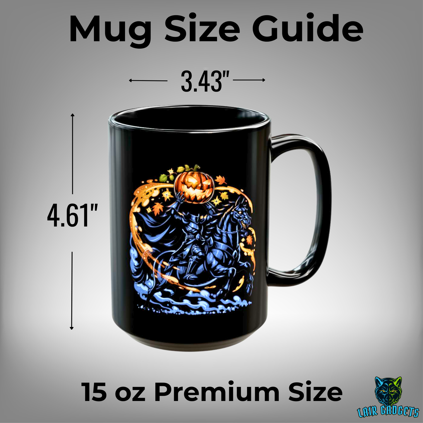 Headless Horseman Mug Black Halloween Rider Design 15oz Ceramic