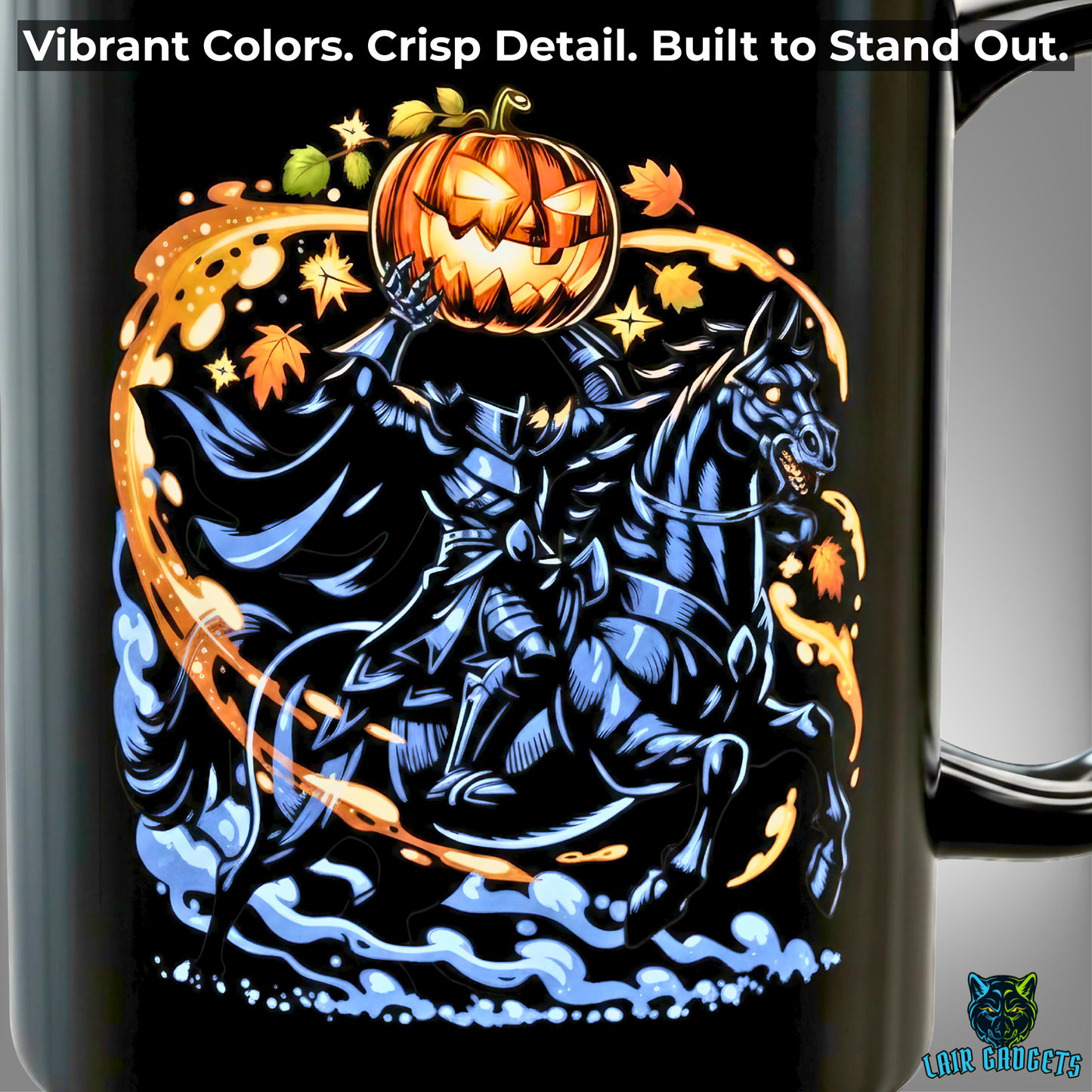 Headless Horseman Mug Black Halloween Rider Design 15oz Ceramic