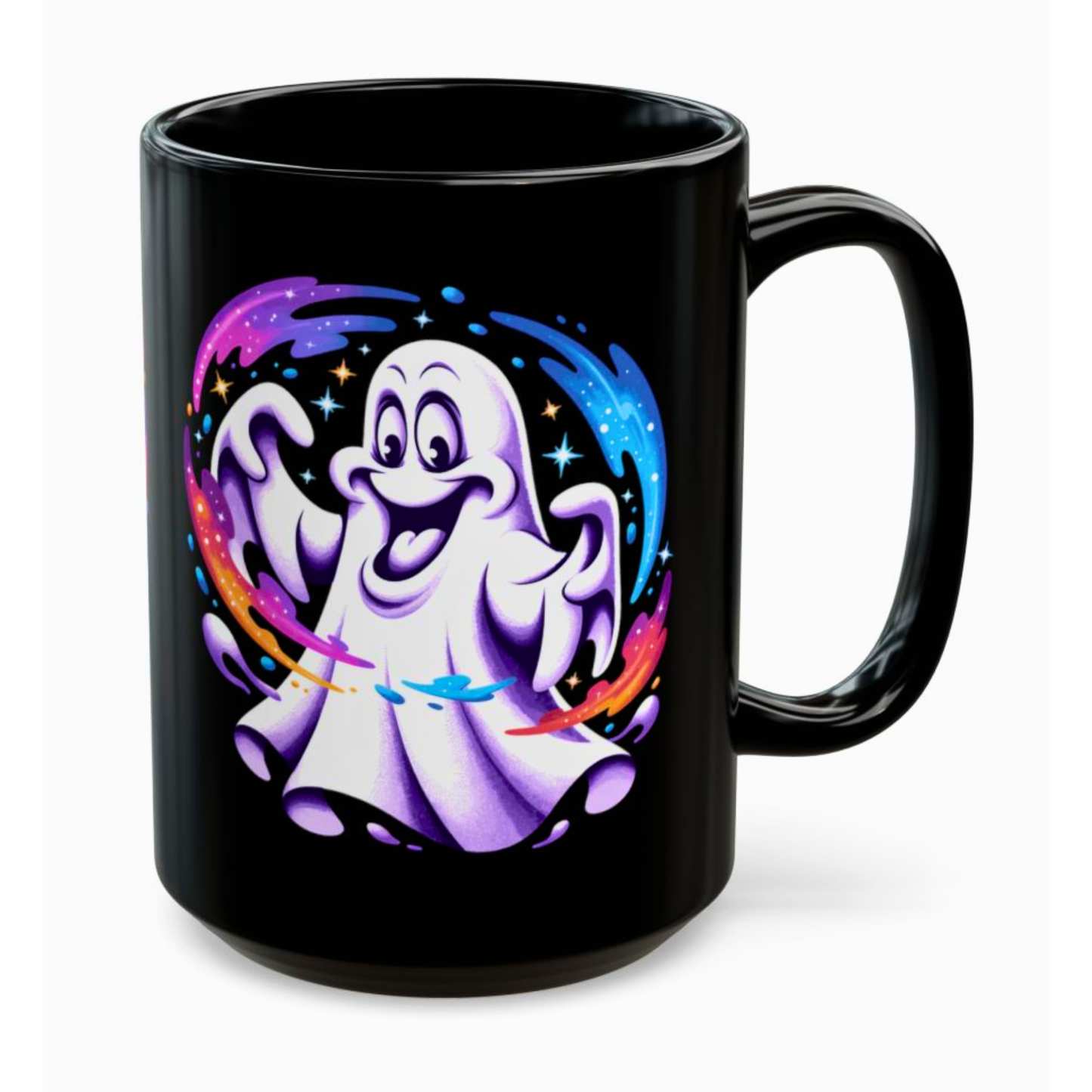 Ghost Mug Cute Halloween Cartoon Design Black 15oz Ceramic