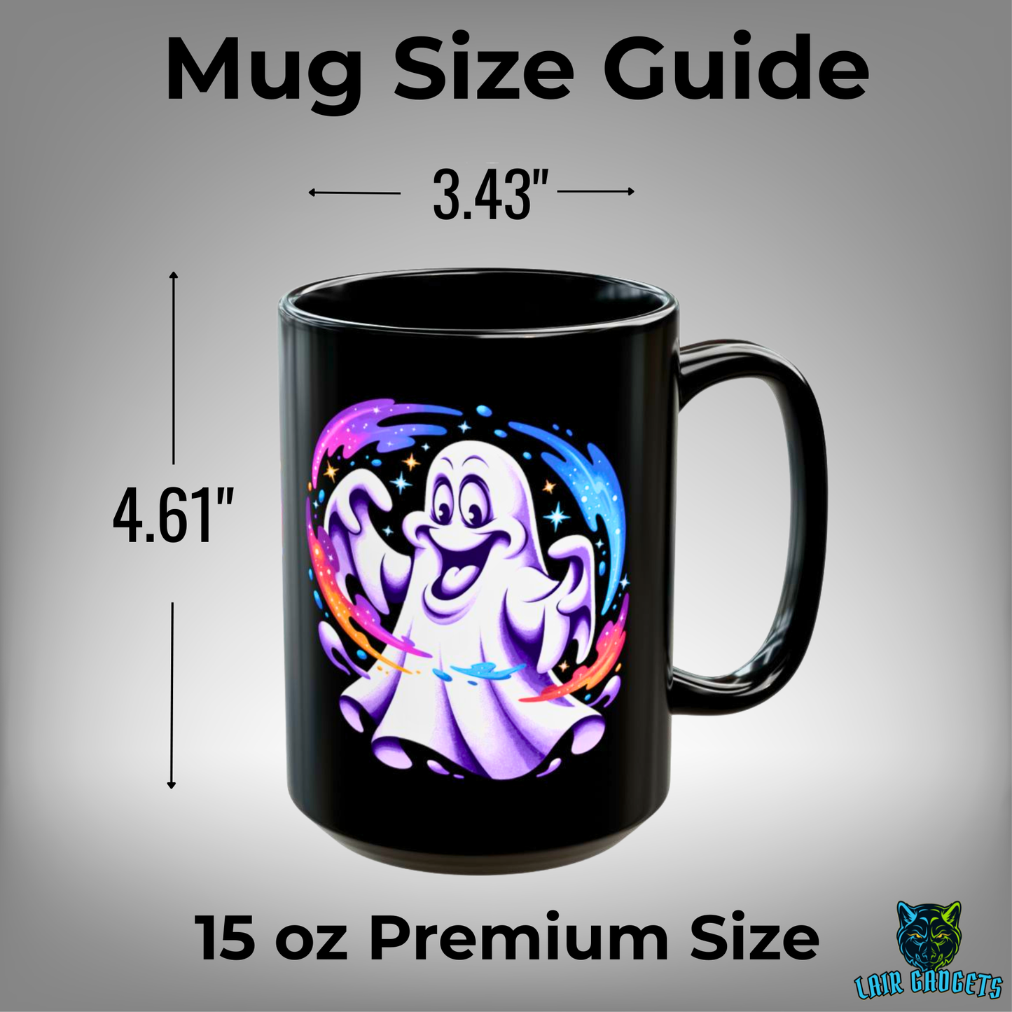 Ghost Mug Cute Halloween Cartoon Design Black 15oz Ceramic