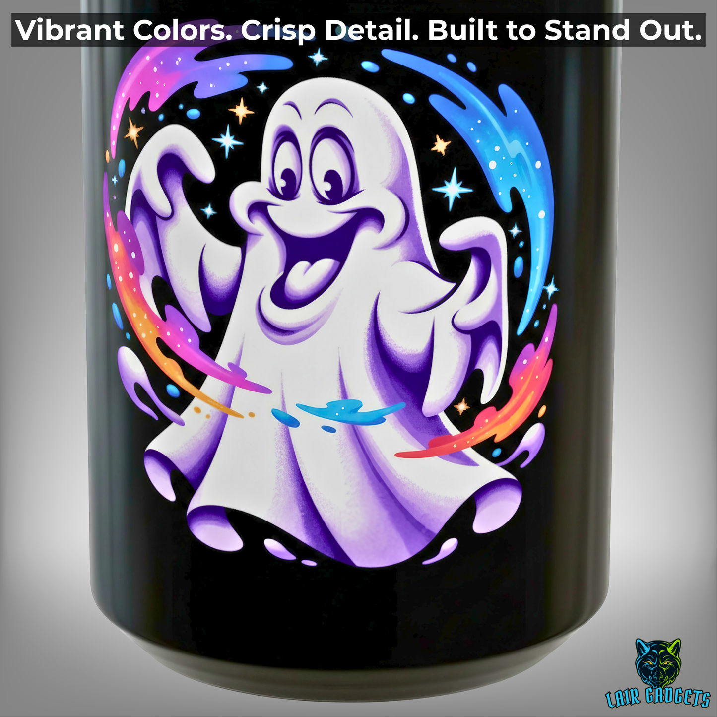 Ghost Mug Cute Halloween Cartoon Design Black 15oz Ceramic