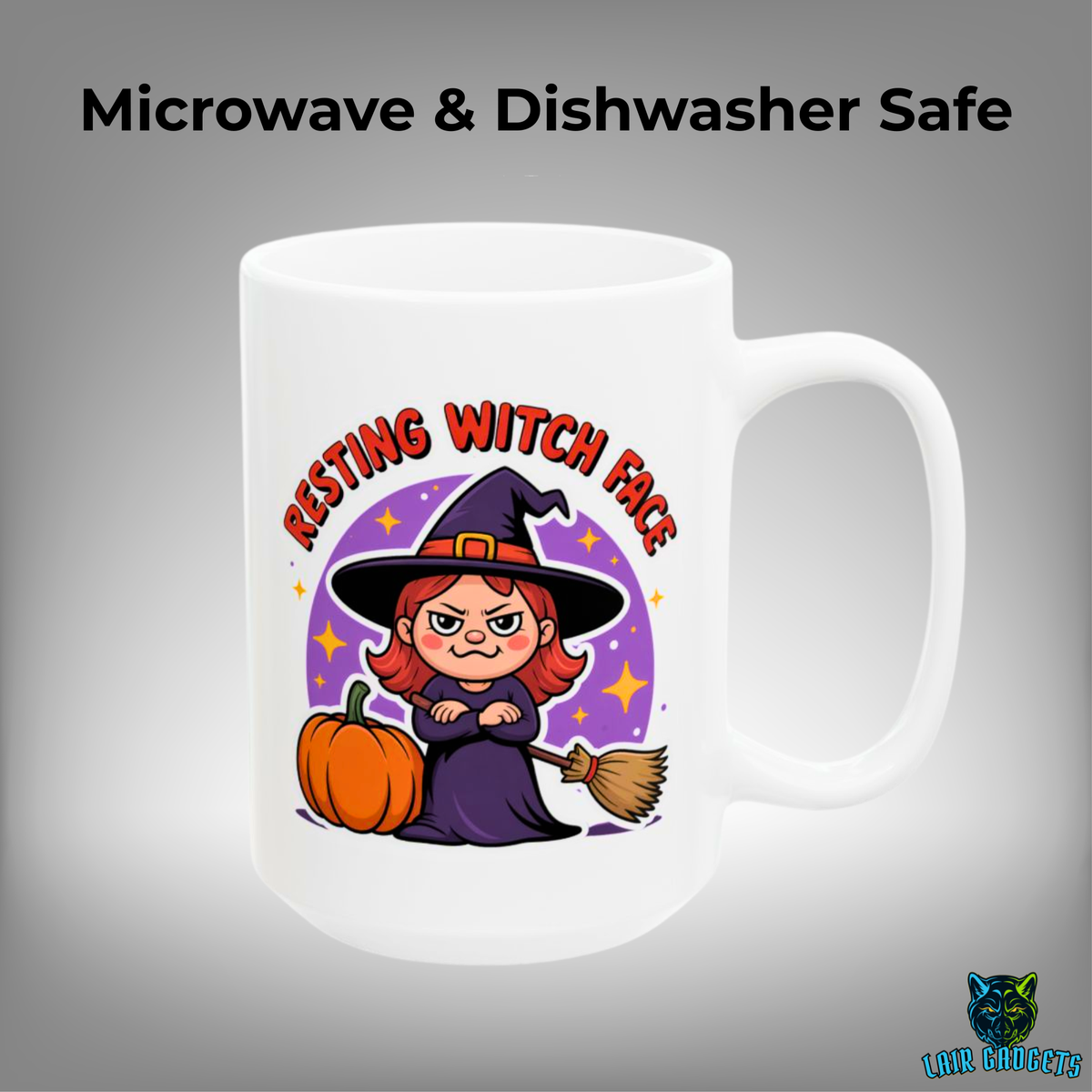 Resting Witch Face Coffee Mug – 15oz White Ceramic