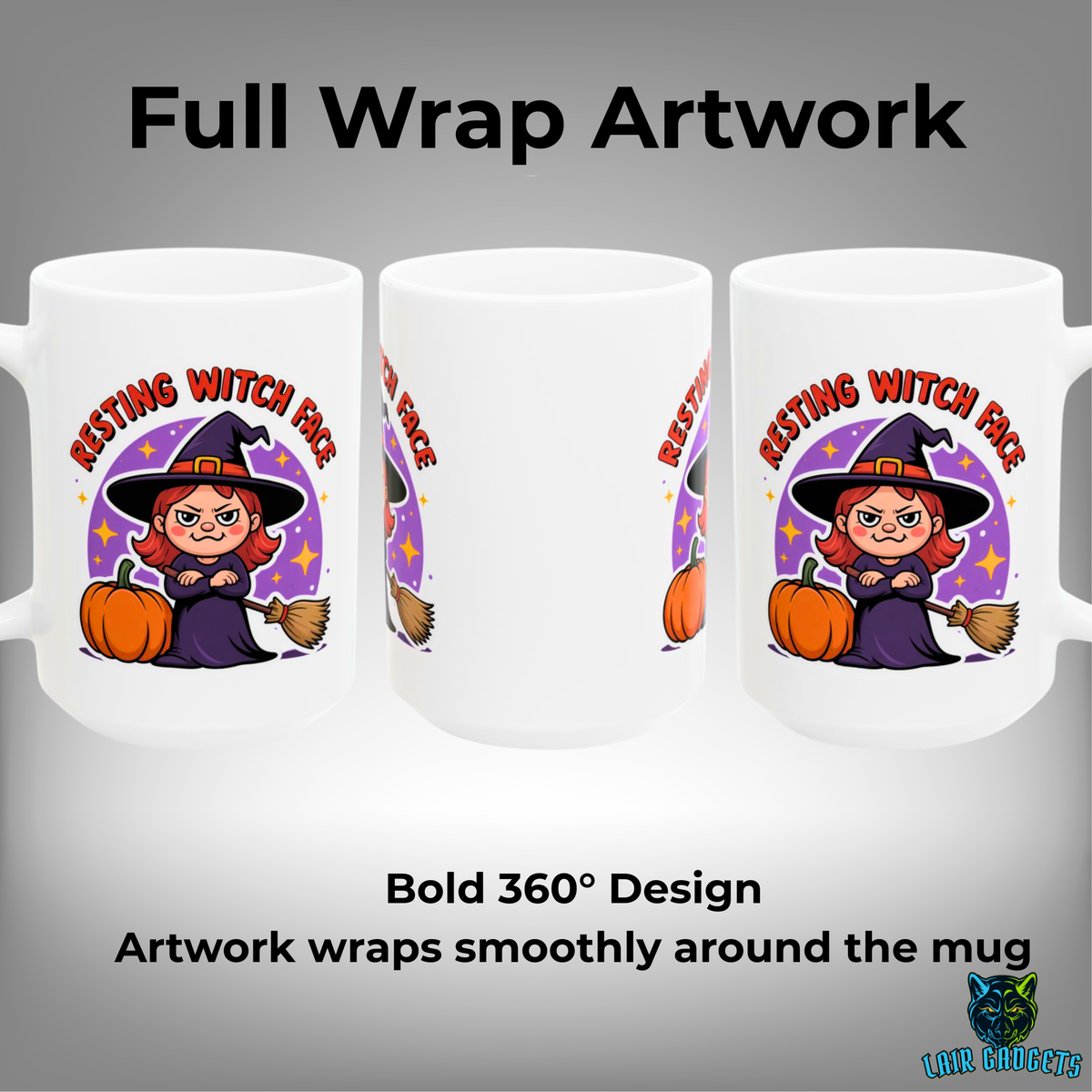 Resting Witch Face Coffee Mug – 15oz White Ceramic