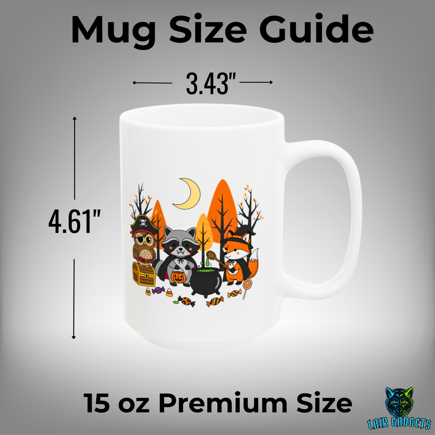 Halloween Animal Mug Cute Woodland Friends White 15oz Ceramic Mug