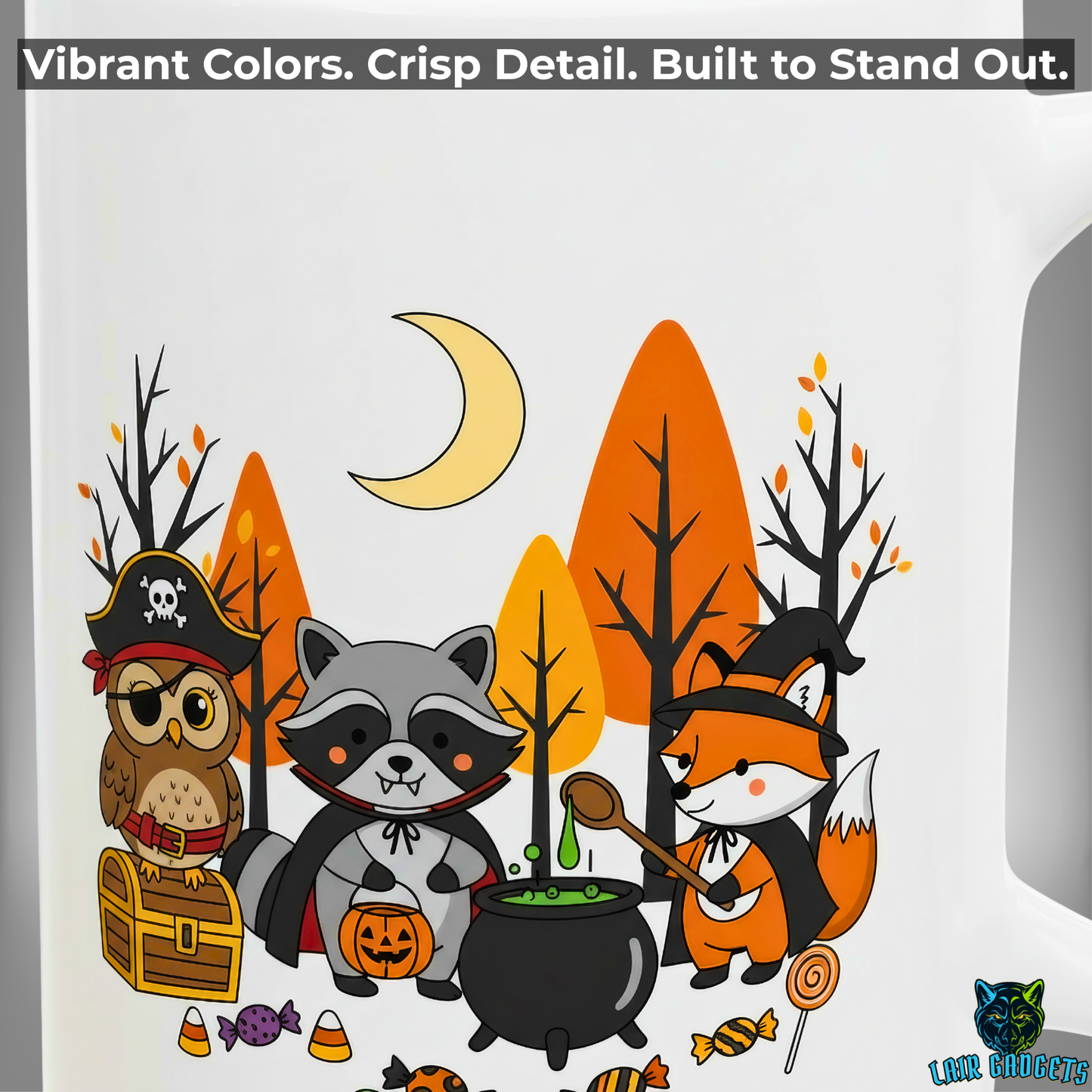 Halloween Animal Mug Cute Woodland Friends White 15oz Ceramic Mug