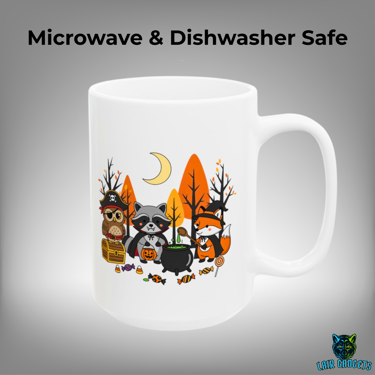 Halloween Animal Mug Cute Woodland Friends White 15oz Ceramic Mug