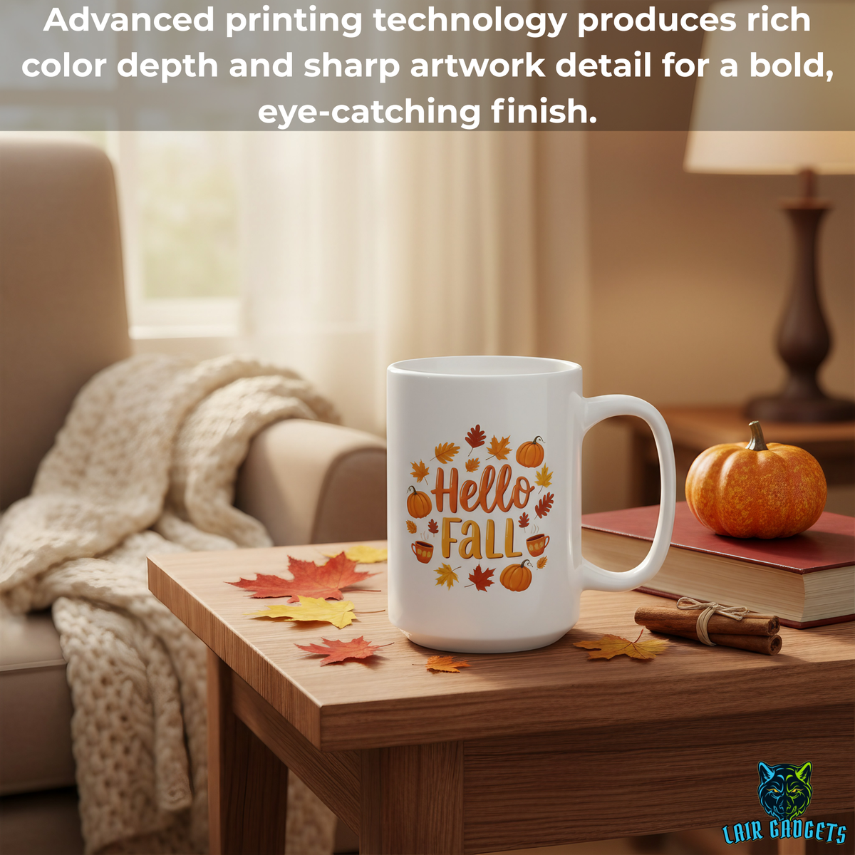 Hello Fall Pumpkin Coffee Mug – 15oz White Ceramic