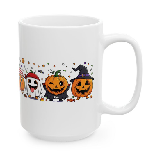 Halloween Pumpkin Mug Cute Costume Characters White 15oz Ceramic