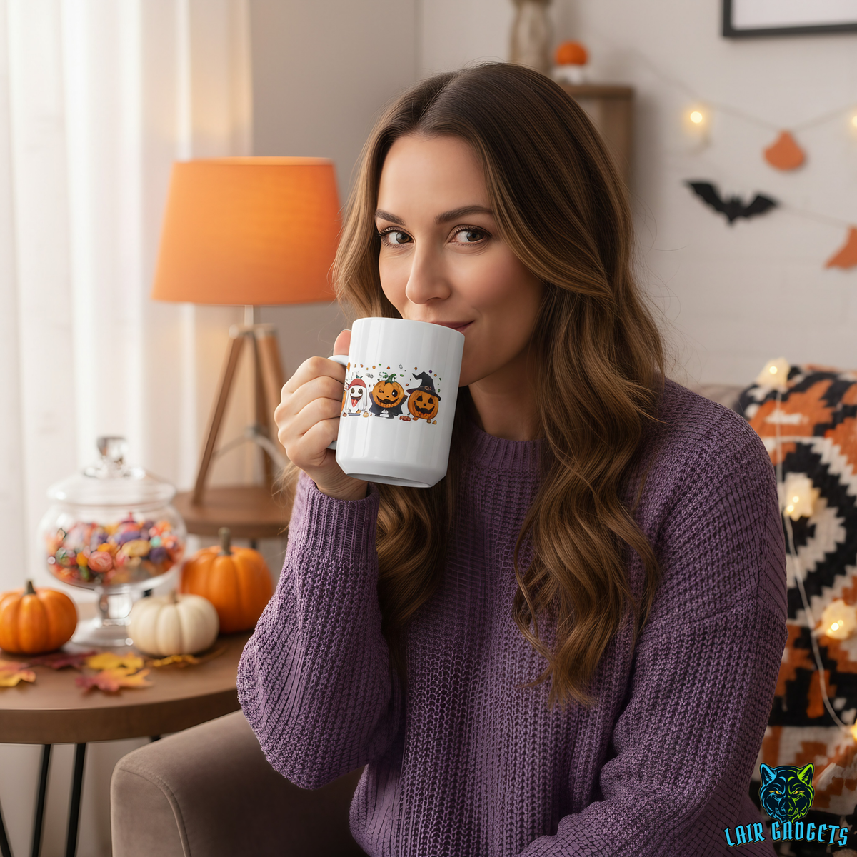Costumed Pumpkin Friends Coffee Mug – 15oz White Ceramic