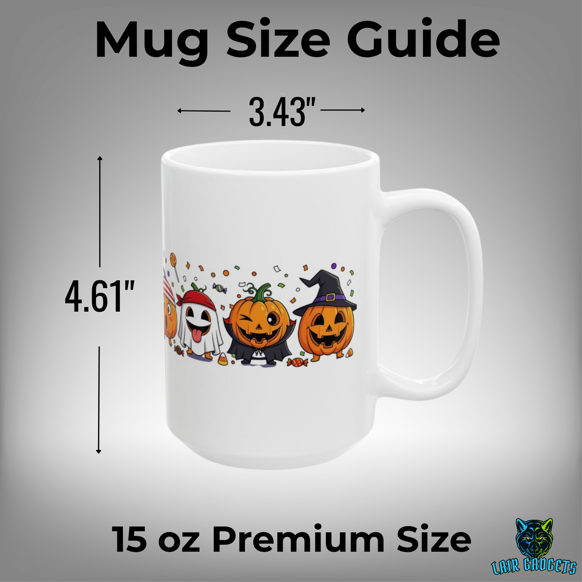 Costumed Pumpkin Friends Coffee Mug – 15oz White Ceramic
