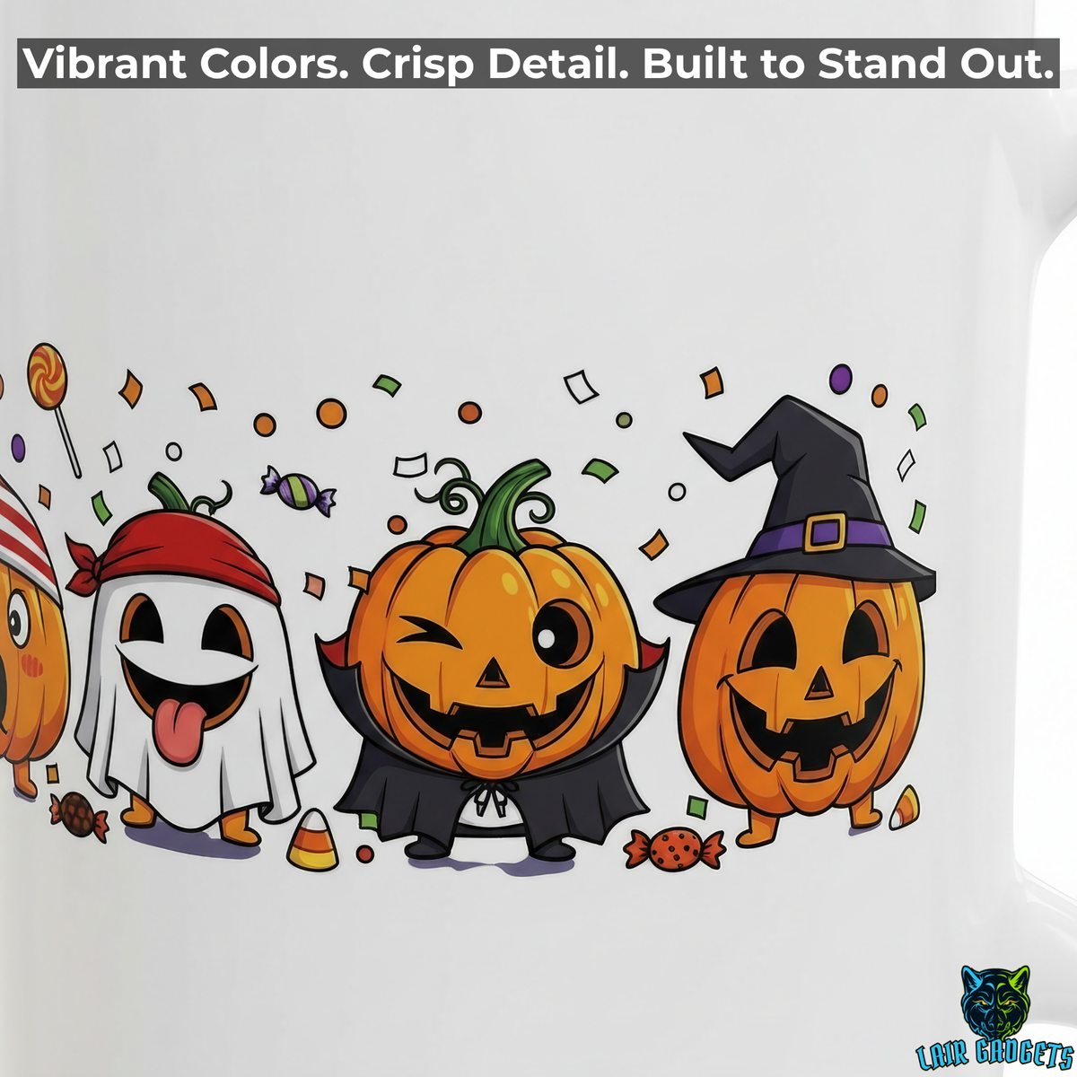 Costumed Pumpkin Friends Coffee Mug – 15oz White Ceramic