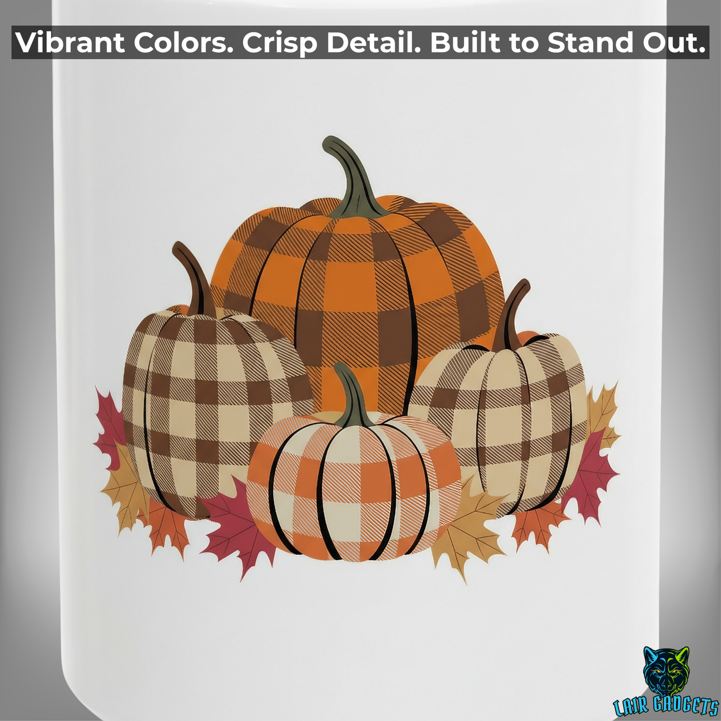 Plaid Pumpkin Mug Fall Harvest Design White 15oz Ceramic