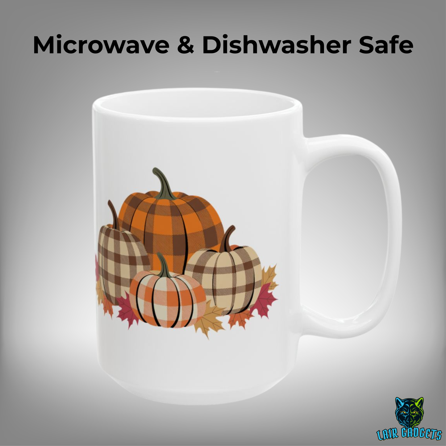 Plaid Pumpkin Mug Fall Harvest Design White 15oz Ceramic