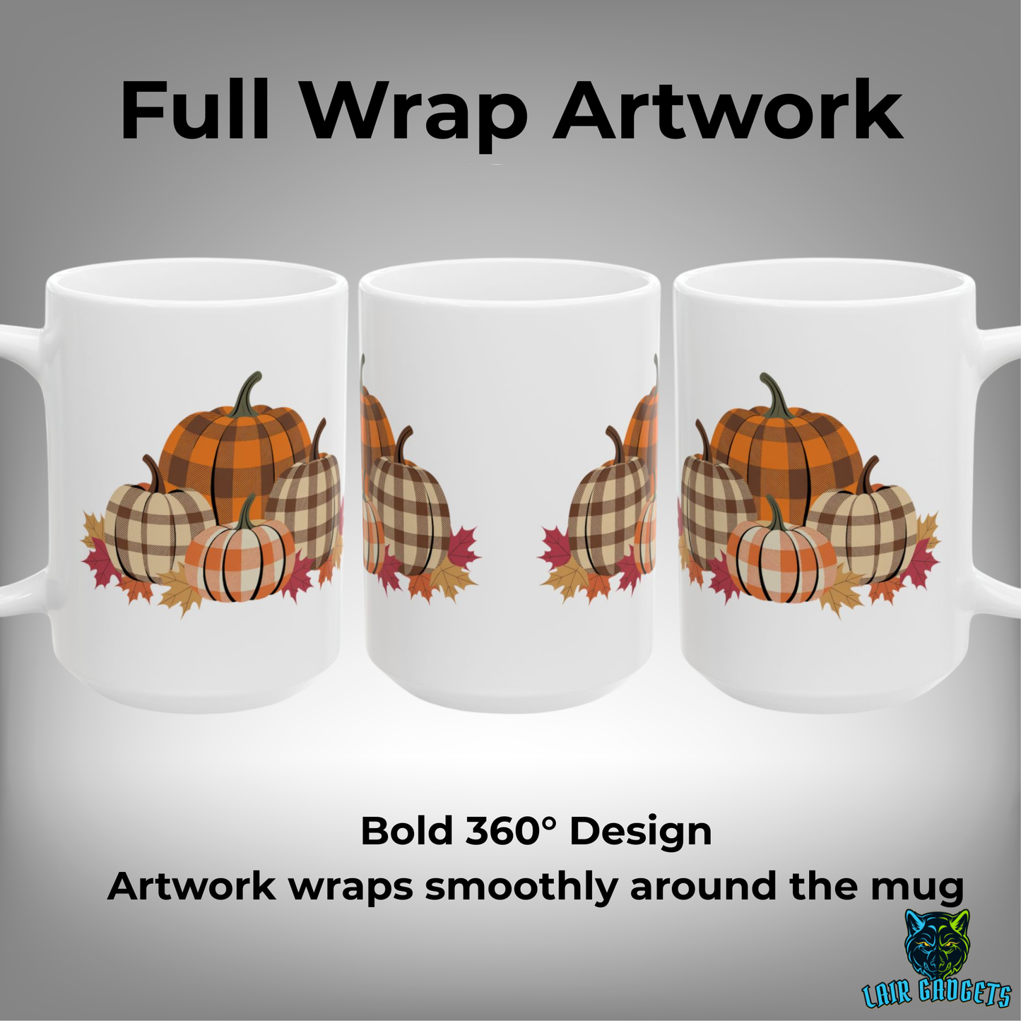 Plaid Pumpkin Mug Fall Harvest Design White 15oz Ceramic