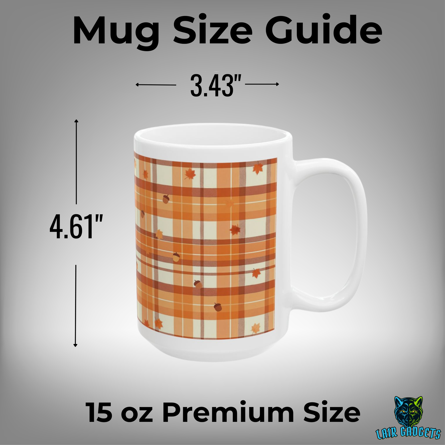Fall Plaid Mug Autumn Leaves Acorns White 15oz Ceramic