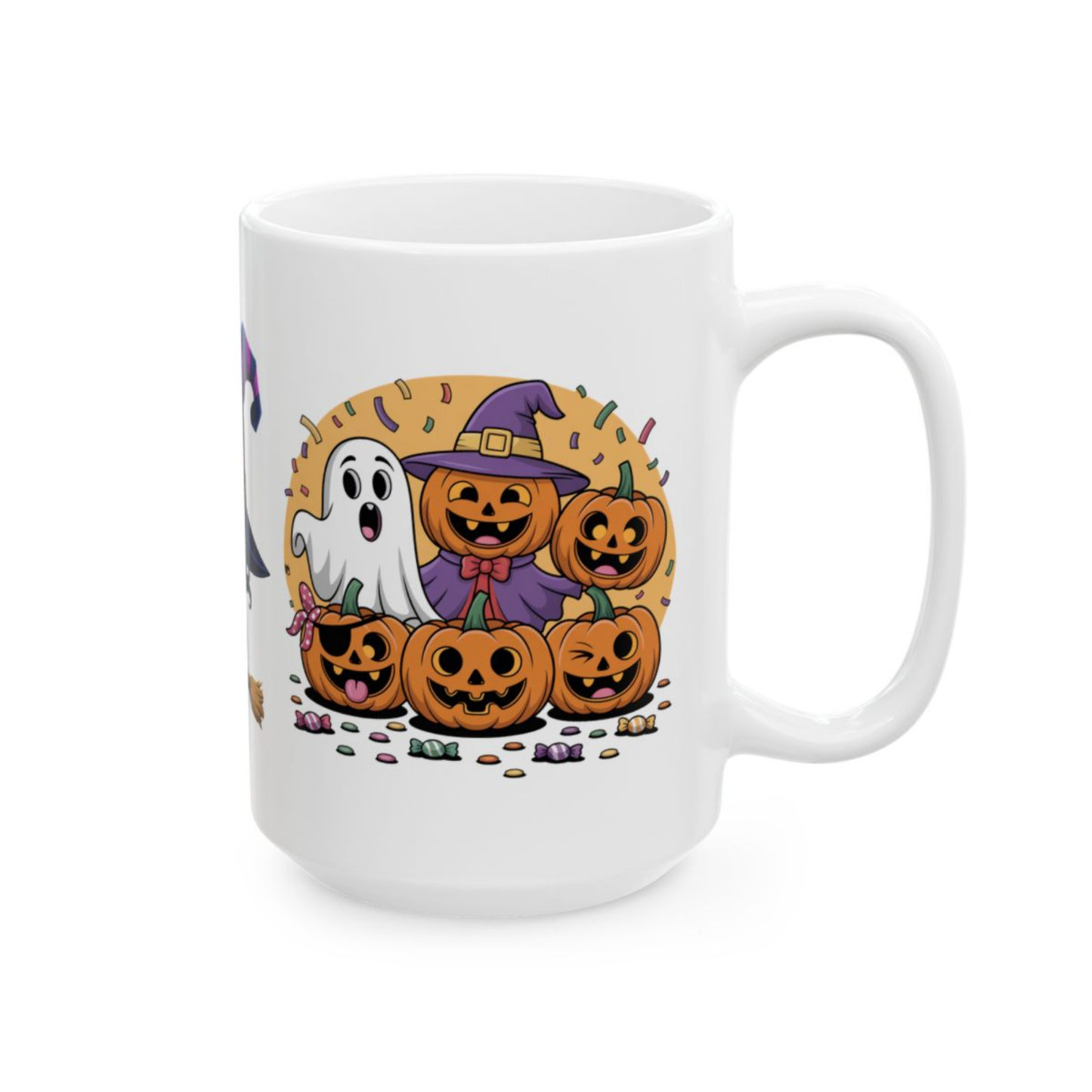 Halloween Witch Mug Cute Ghost Pumpkin Wrap White 15oz Ceramic