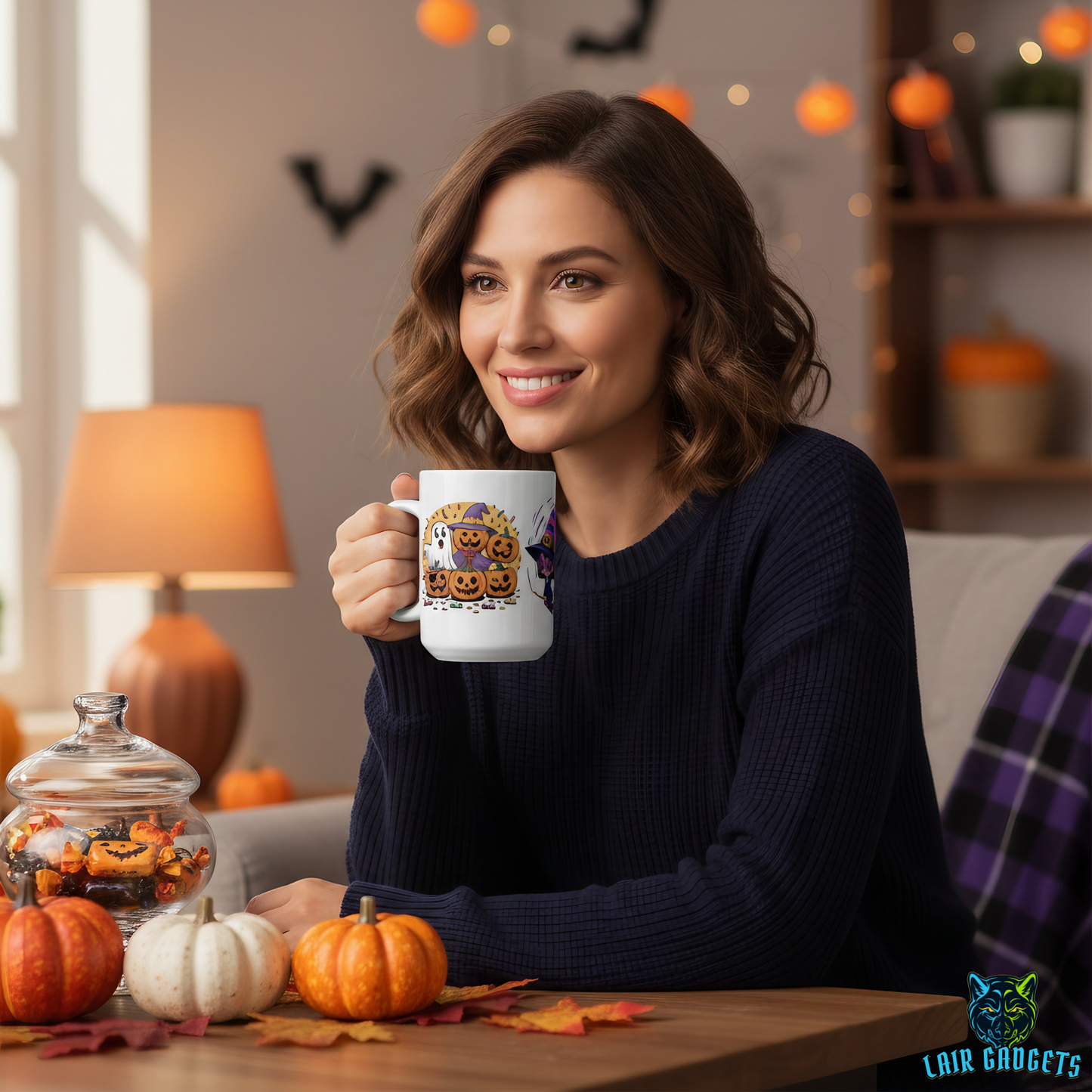 Halloween Witch Mug Cute Ghost Pumpkin Wrap White 15oz Ceramic