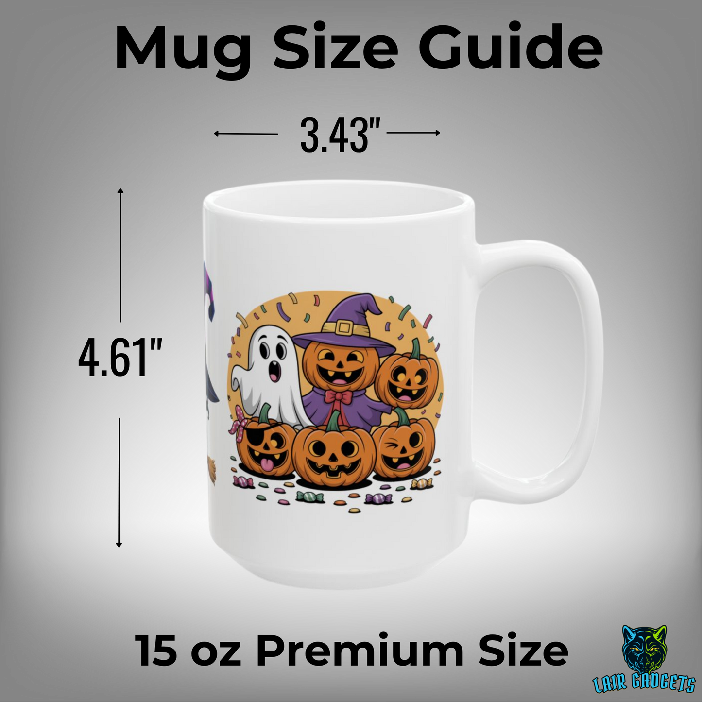 Halloween Witch Mug Cute Ghost Pumpkin Wrap White 15oz Ceramic