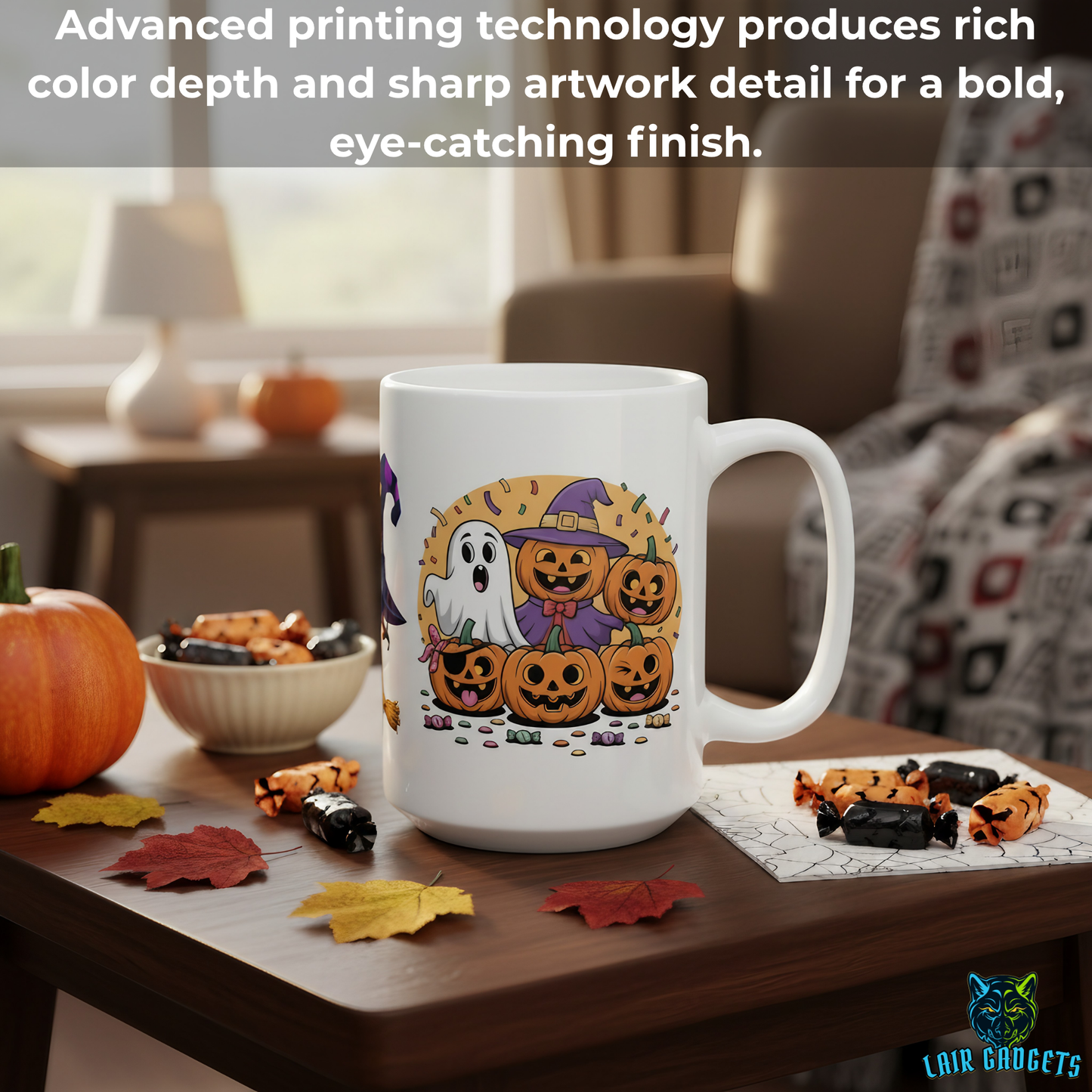 Halloween Witch Mug Cute Ghost Pumpkin Wrap White 15oz Ceramic