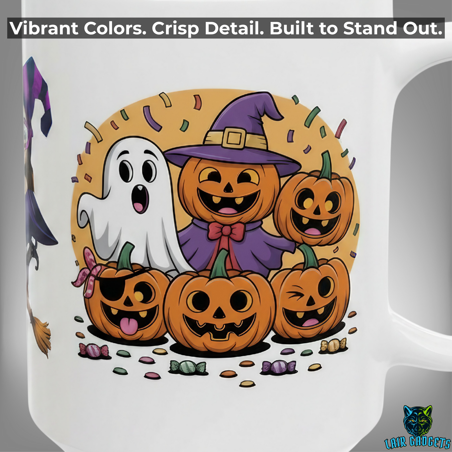 Halloween Witch Mug Cute Ghost Pumpkin Wrap White 15oz Ceramic