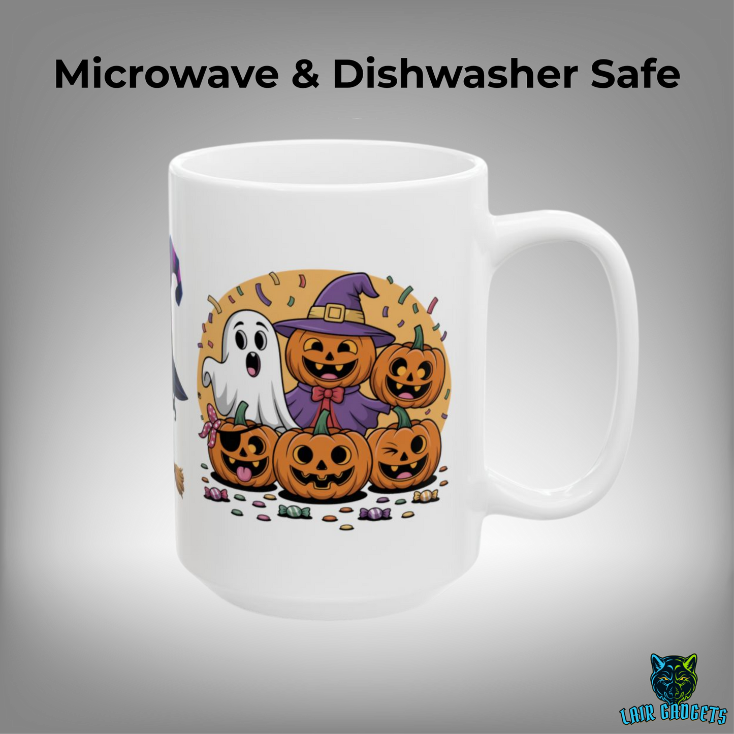 Halloween Witch Mug Cute Ghost Pumpkin Wrap White 15oz Ceramic