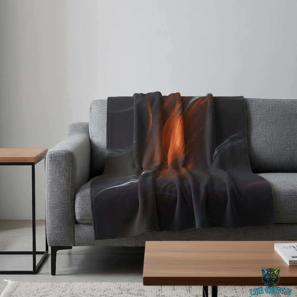 Abstract Throw Blanket Modern Black Orange Decor 60x80 Plush
