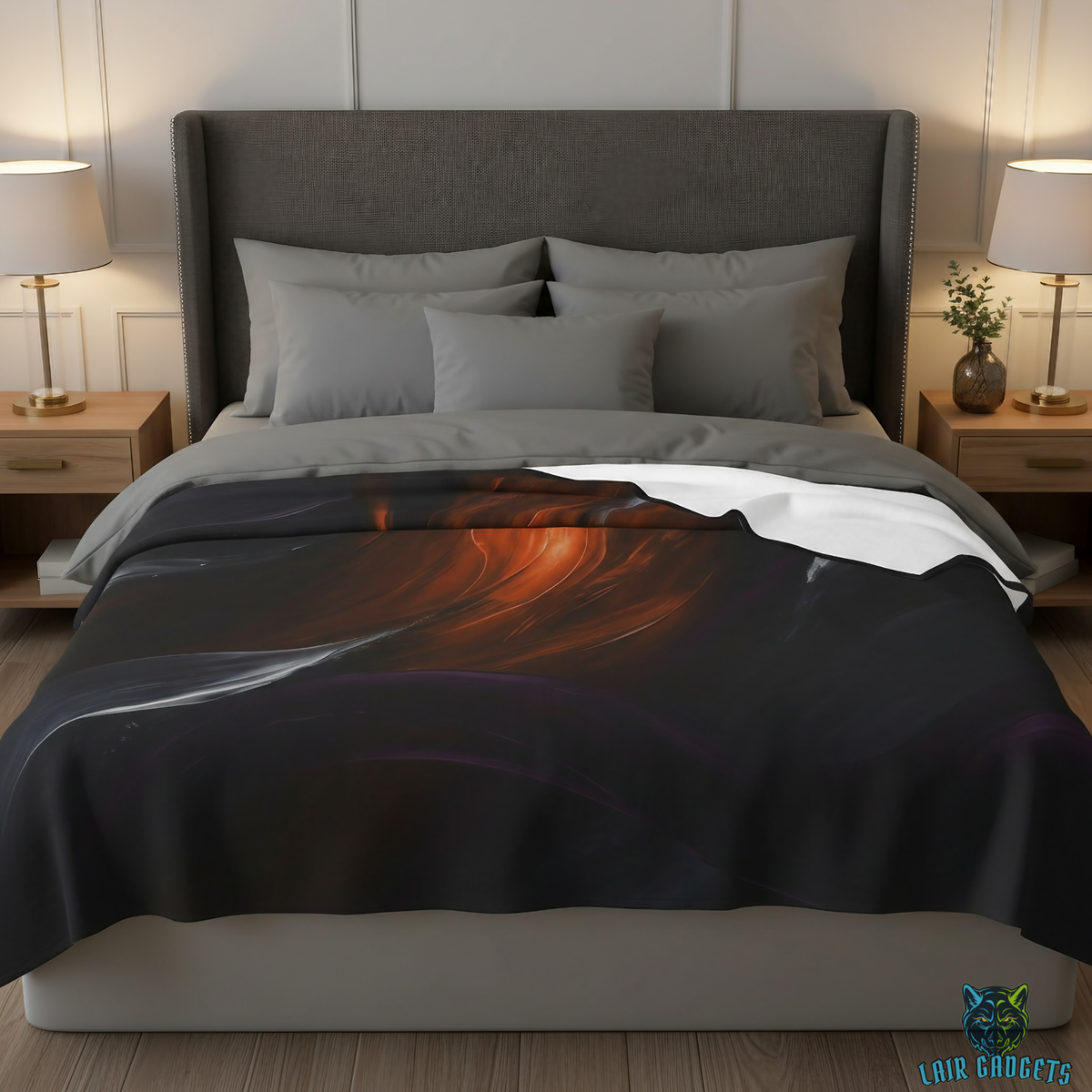 Abstract Throw Blanket Modern Black Orange Decor 60x80 Plush