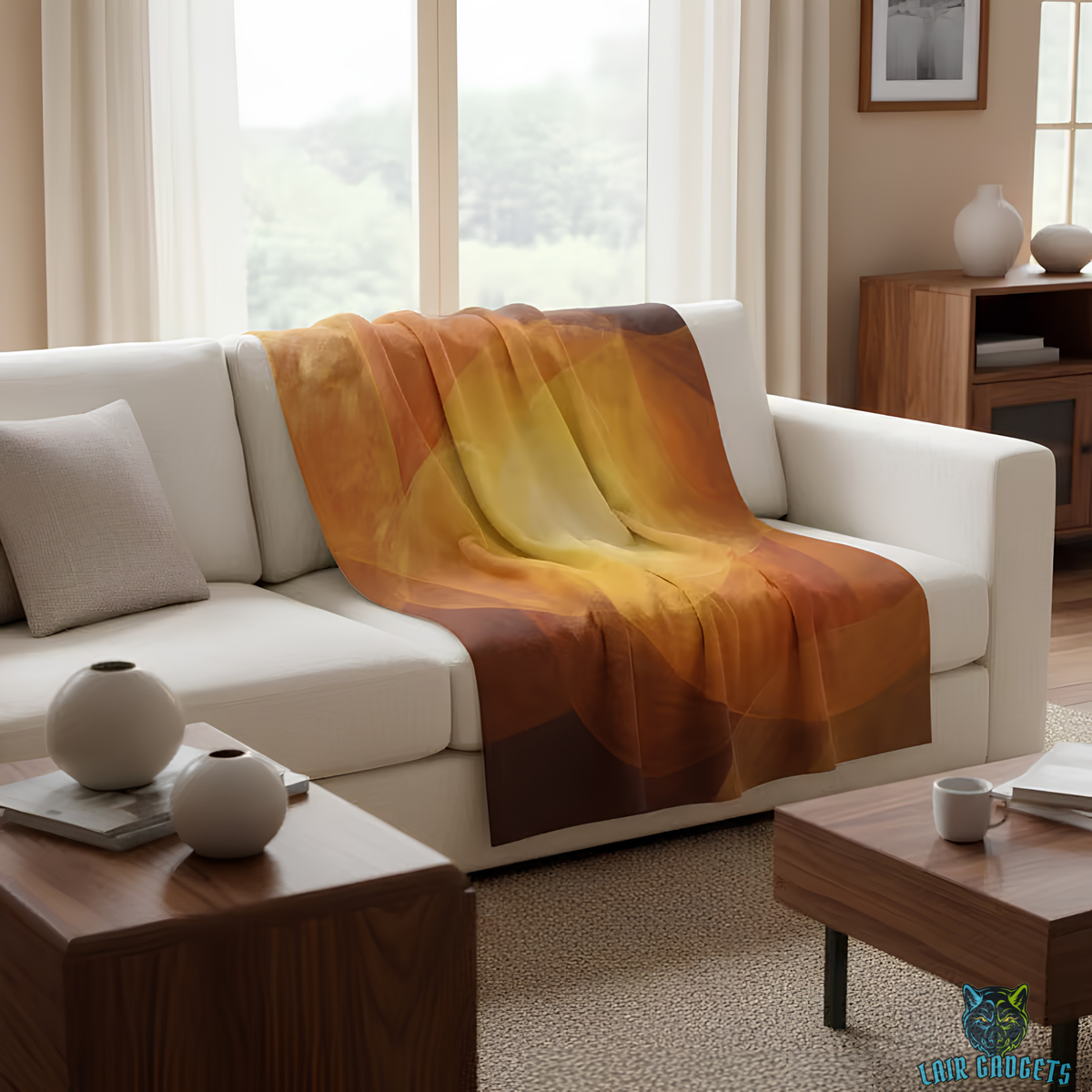 Abstract Throw Blanket Golden Modern Decor Plush