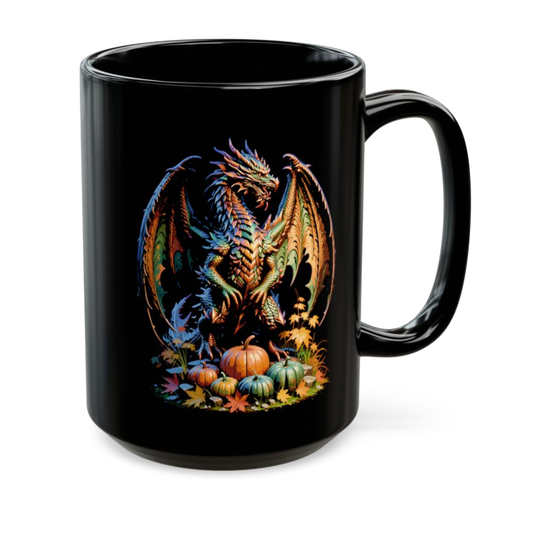 Fantasy Dragon Mug Autumn Harvest Black Ceramic Coffee Cup 15oz