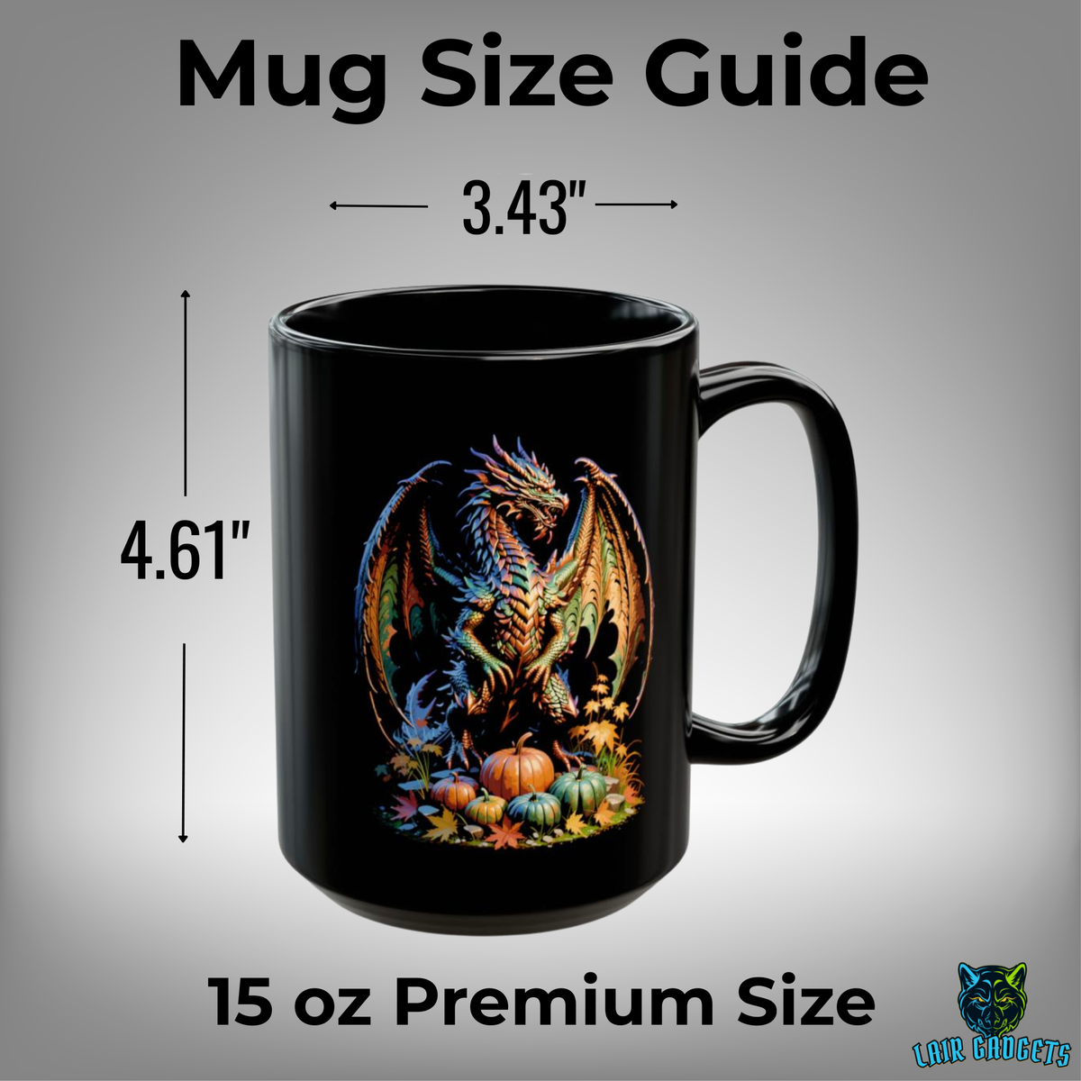 Fantasy Dragon Mug Autumn Harvest Black Ceramic Coffee Cup 15oz