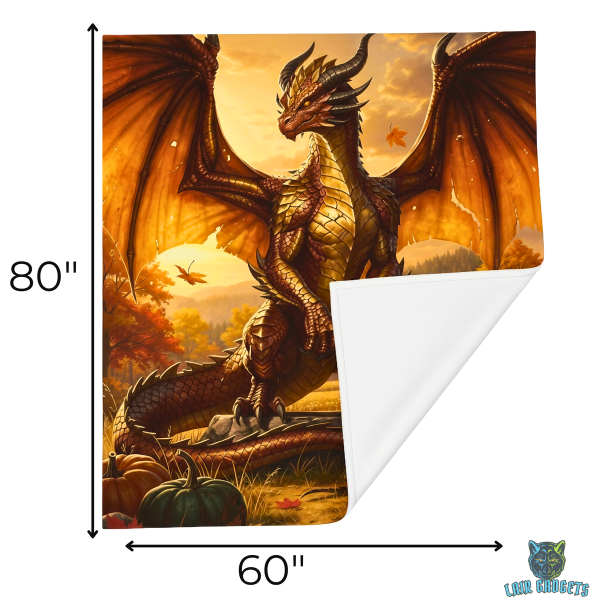 Bronze Dragon Autumn Harvest Plush Throw Blanket Fantasy Decor