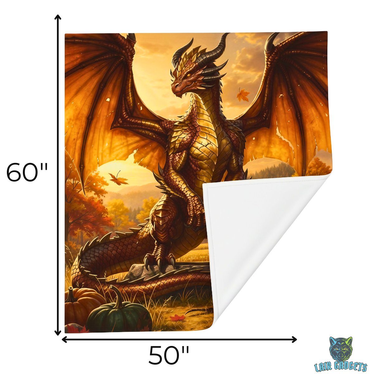 Bronze Dragon Autumn Harvest Plush Throw Blanket Fantasy Decor