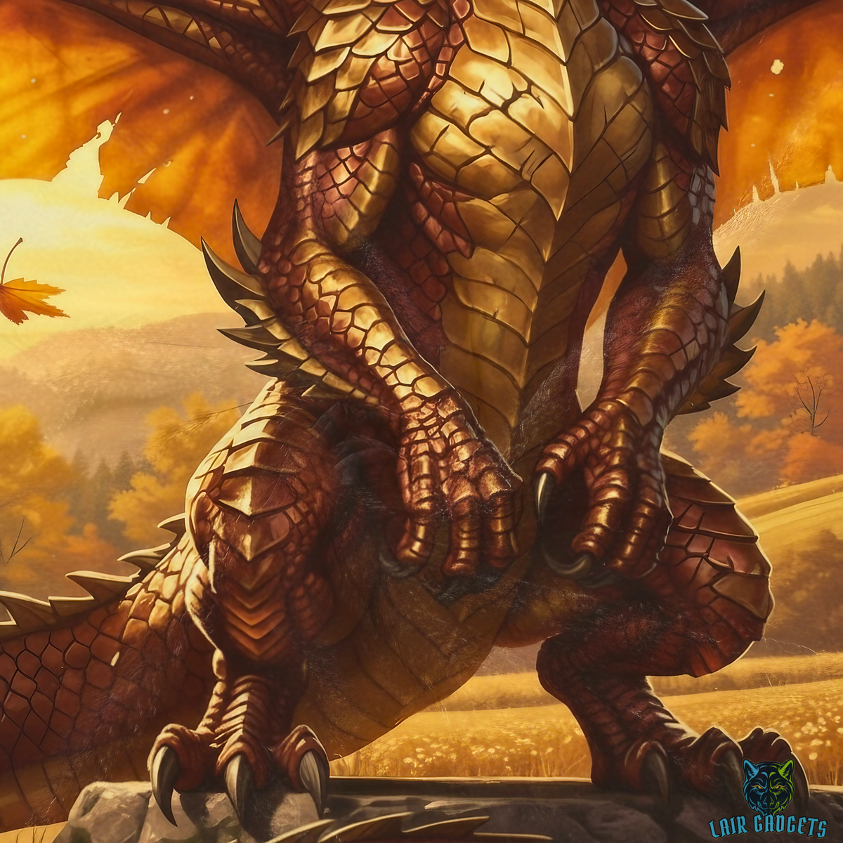 Bronze Dragon Autumn Harvest Plush Throw Blanket Fantasy Decor