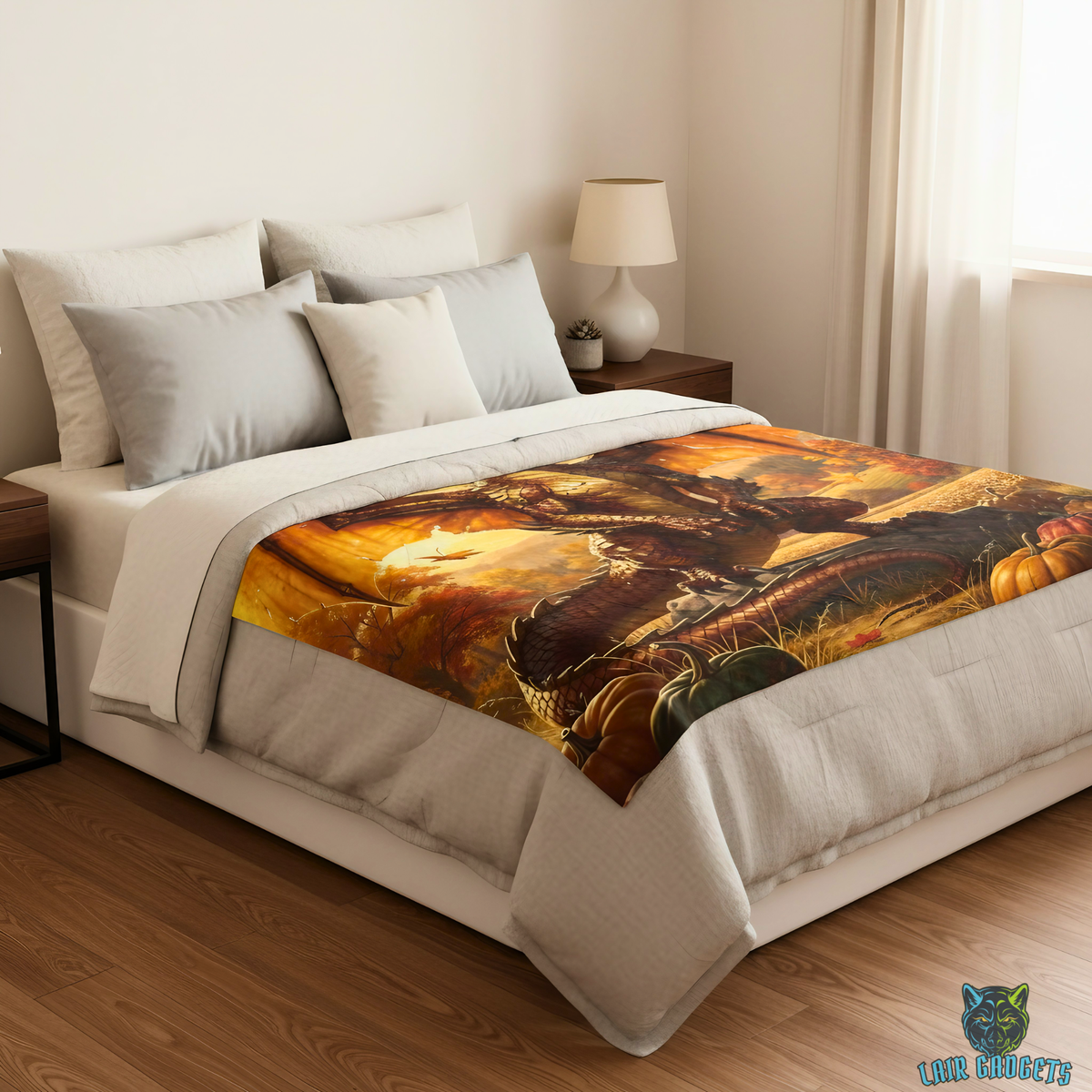 Bronze Dragon Autumn Harvest Plush Throw Blanket Fantasy Decor
