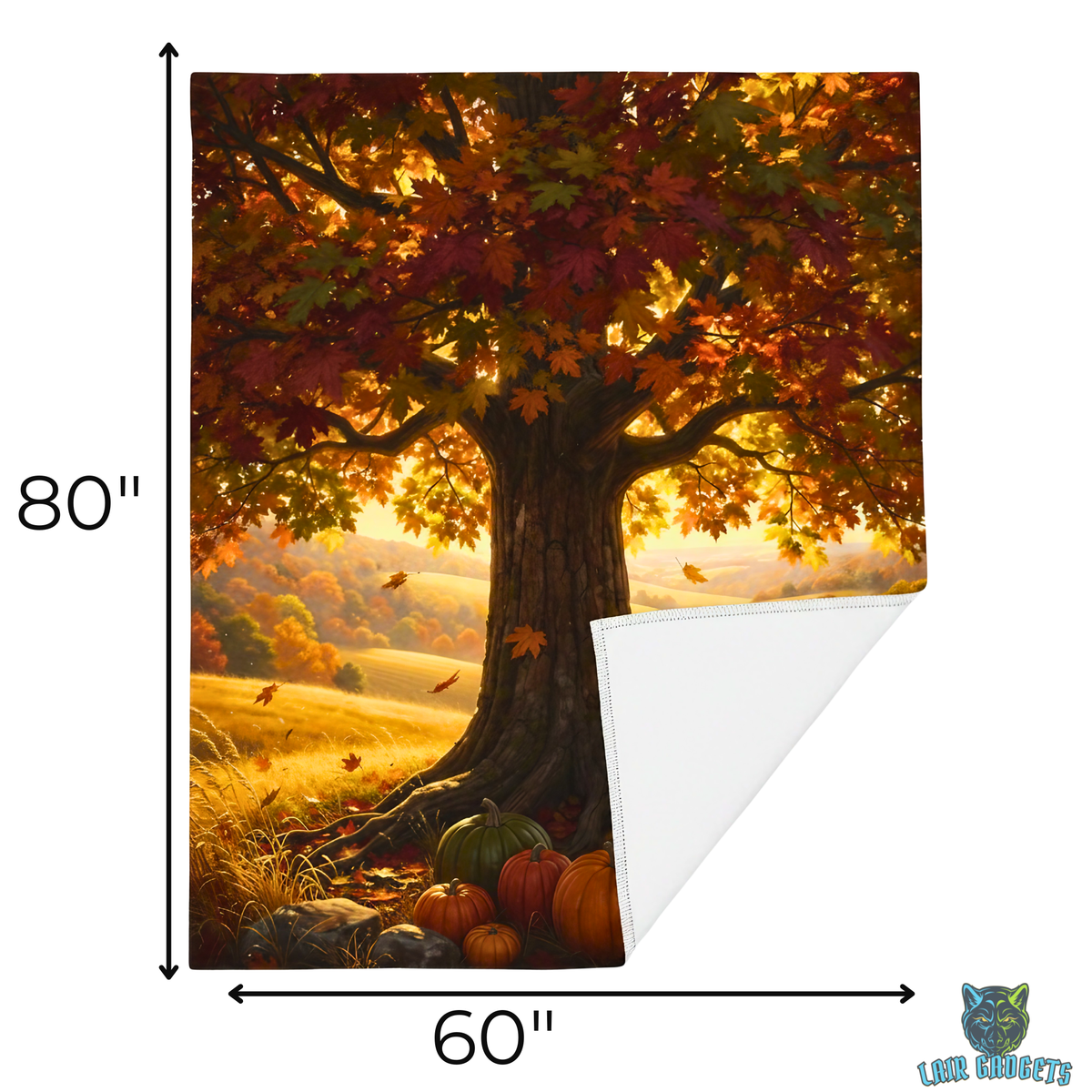 Autumn Oak Tree Pumpkin Countryside Plush Throw Blanket Fall Decor