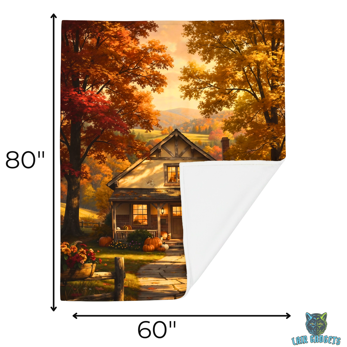 Autumn Cottage Pumpkin Pathway Plush Throw Blanket Fall Decor