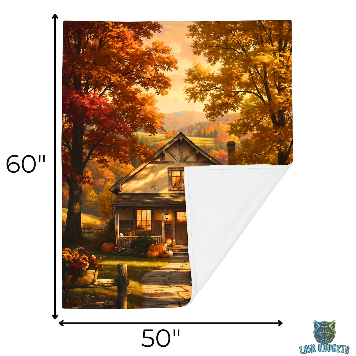 Autumn Cottage Pumpkin Pathway Plush Throw Blanket Fall Decor