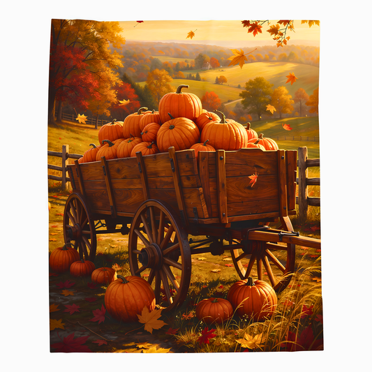 Rustic Pumpkin Harvest Wagon Countryside Plush Throw Blanket