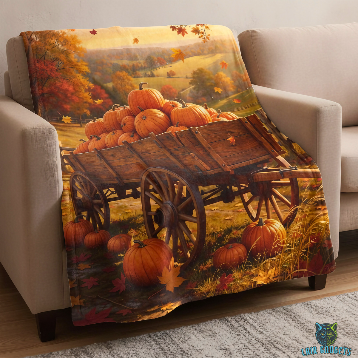 Rustic Pumpkin Harvest Wagon Countryside Plush Throw Blanket