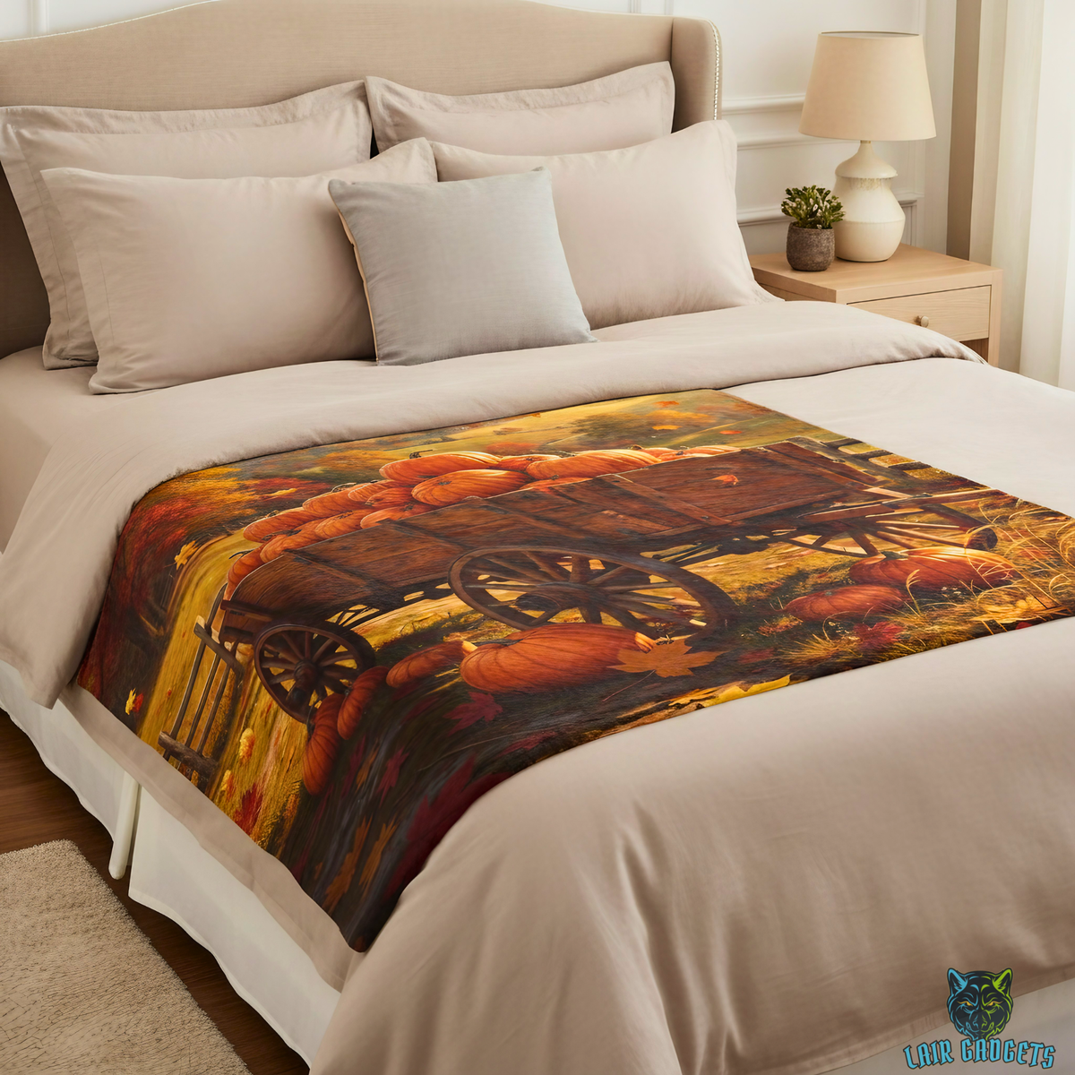 Rustic Pumpkin Harvest Wagon Countryside Plush Throw Blanket