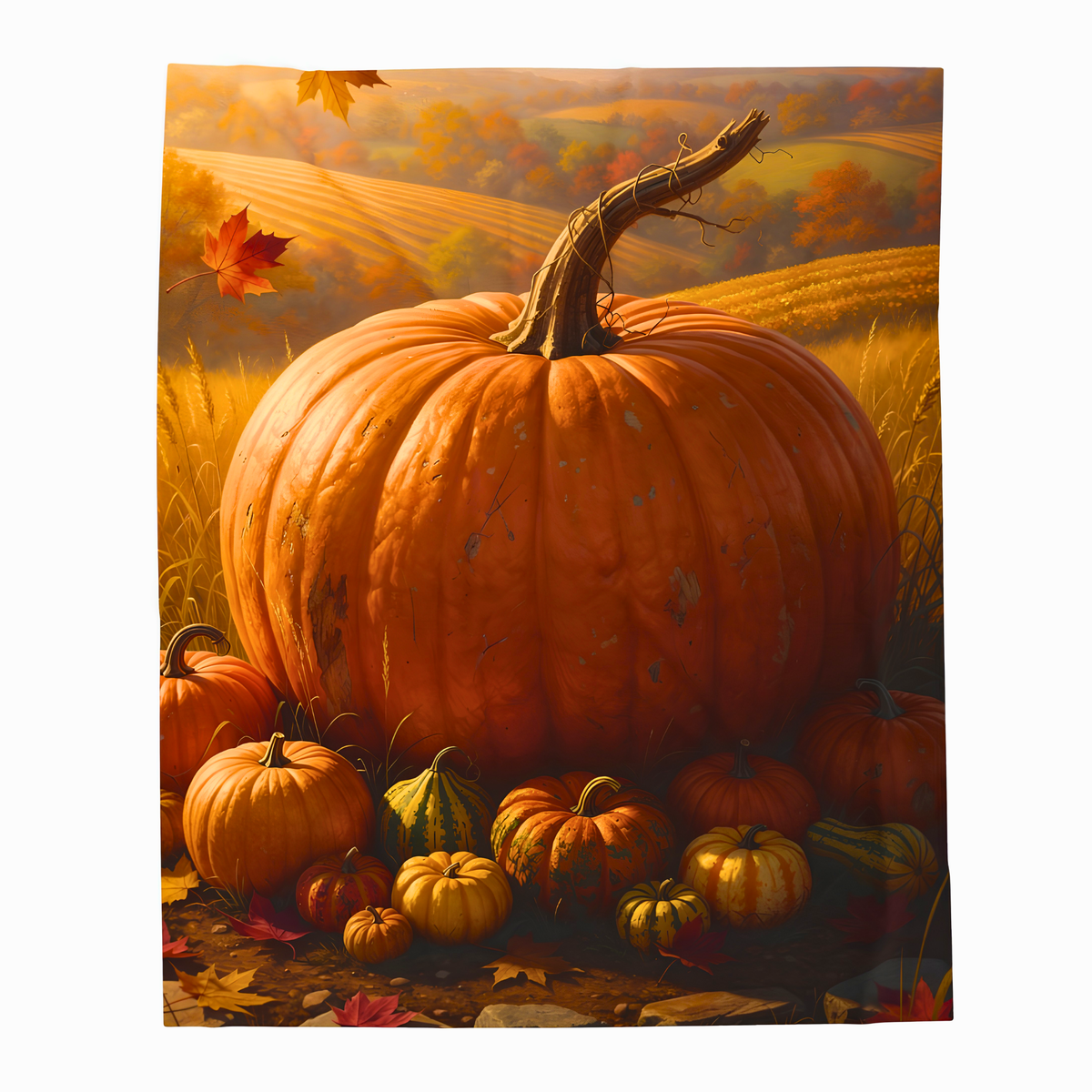 Giant Heirloom Pumpkin Harvest Field Plush Throw Blanket