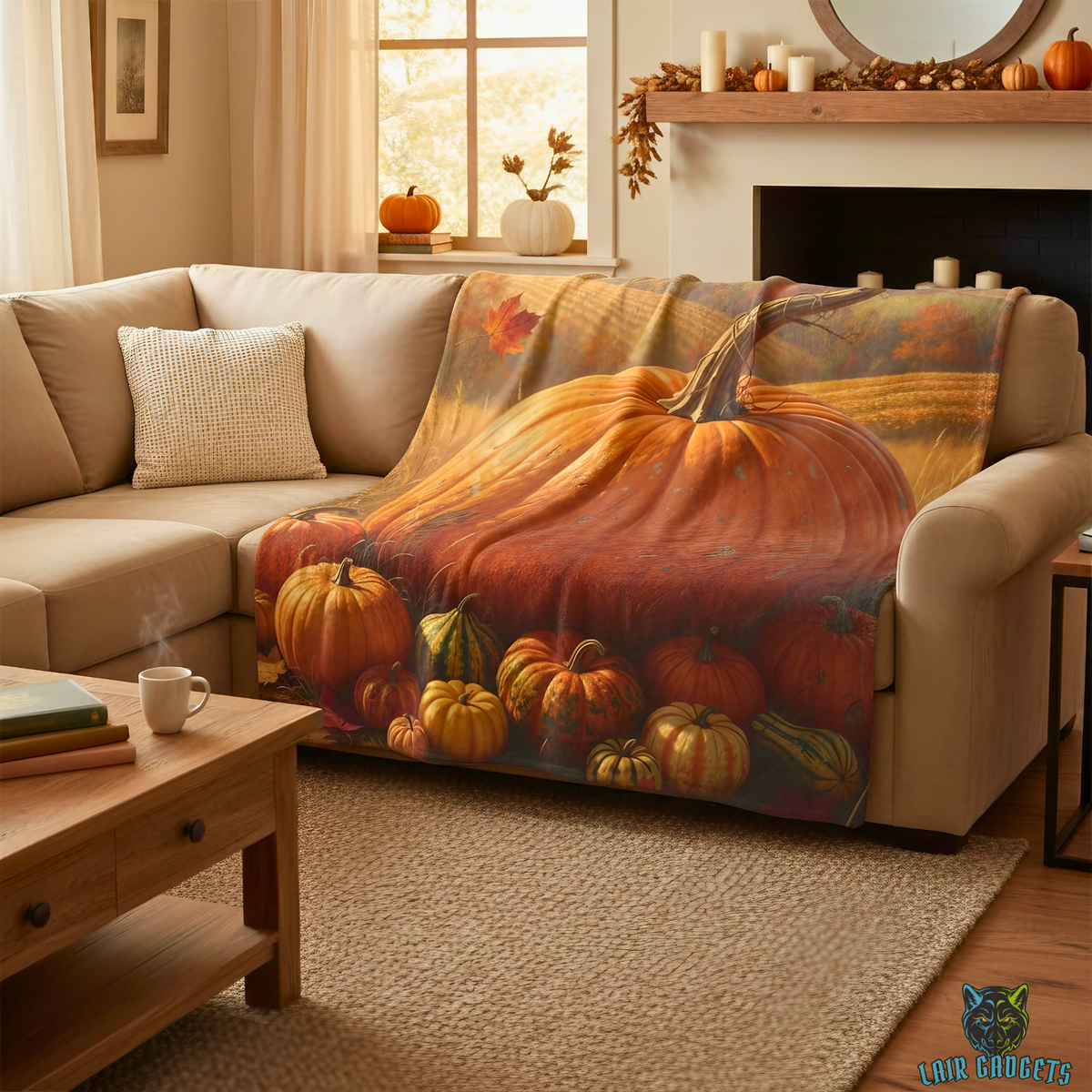 Giant Heirloom Pumpkin Harvest Field Plush Throw Blanket