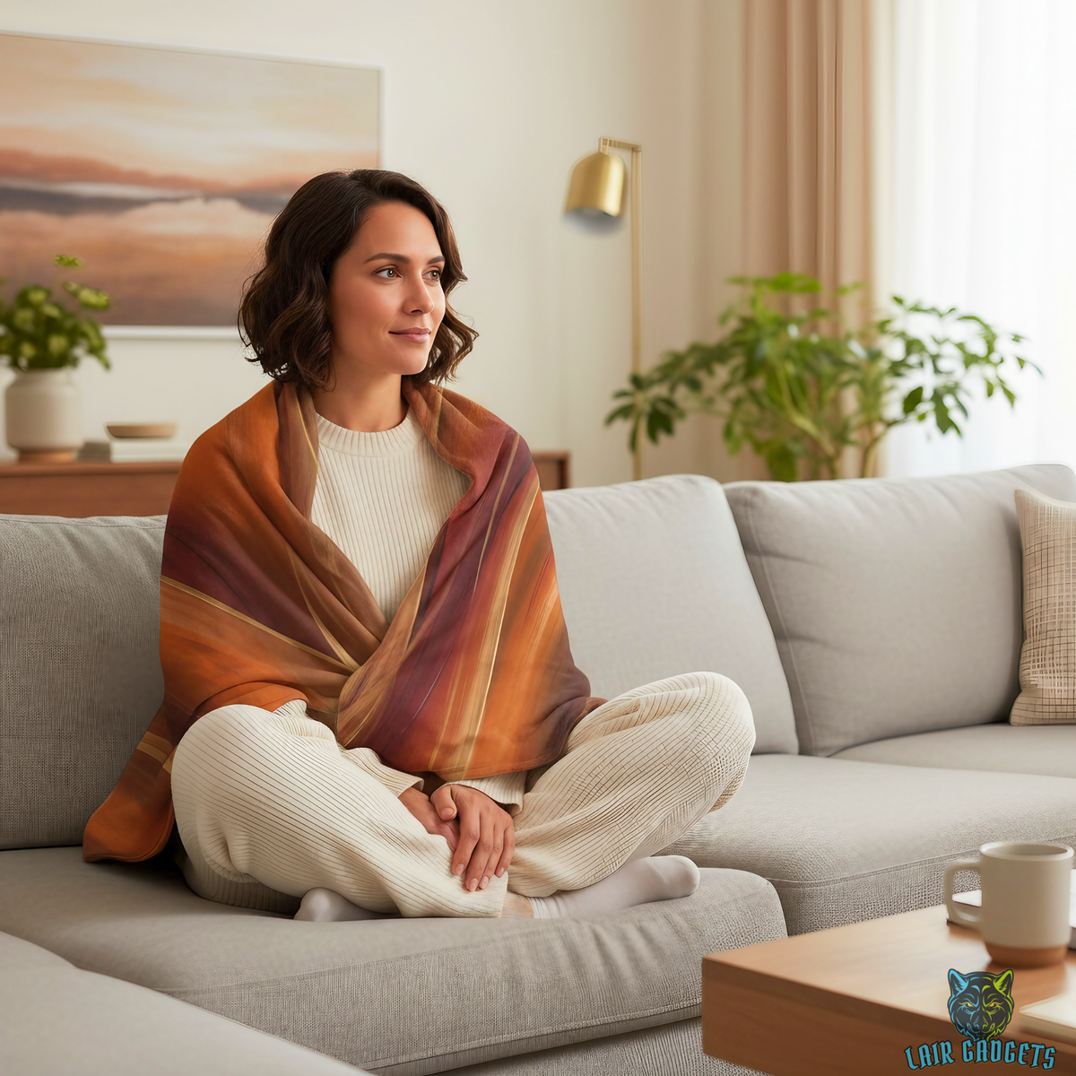 Abstract Rust Copper Wave Plush Throw Blanket Modern Art Decor